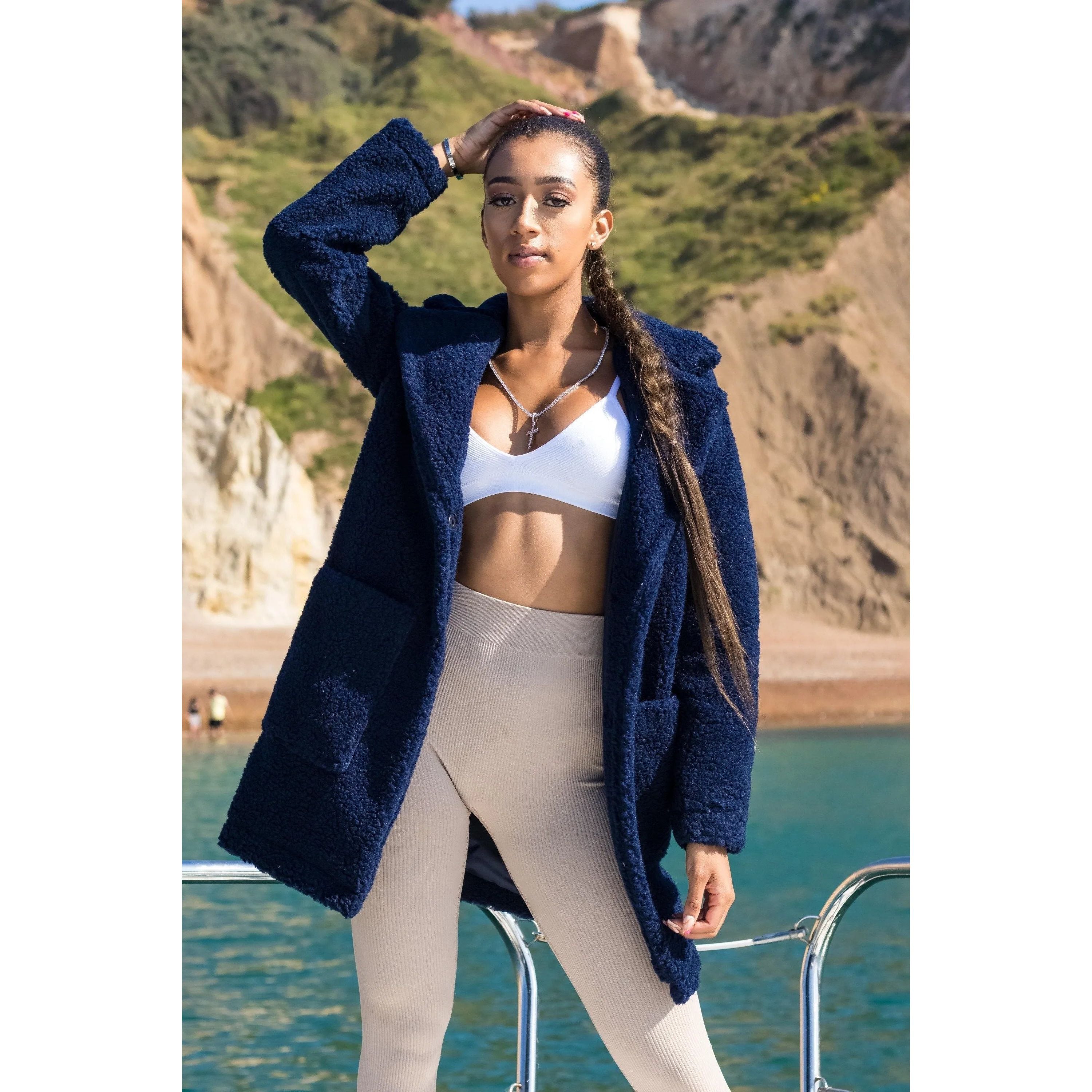 Stud Button Borg Teddy Coat.