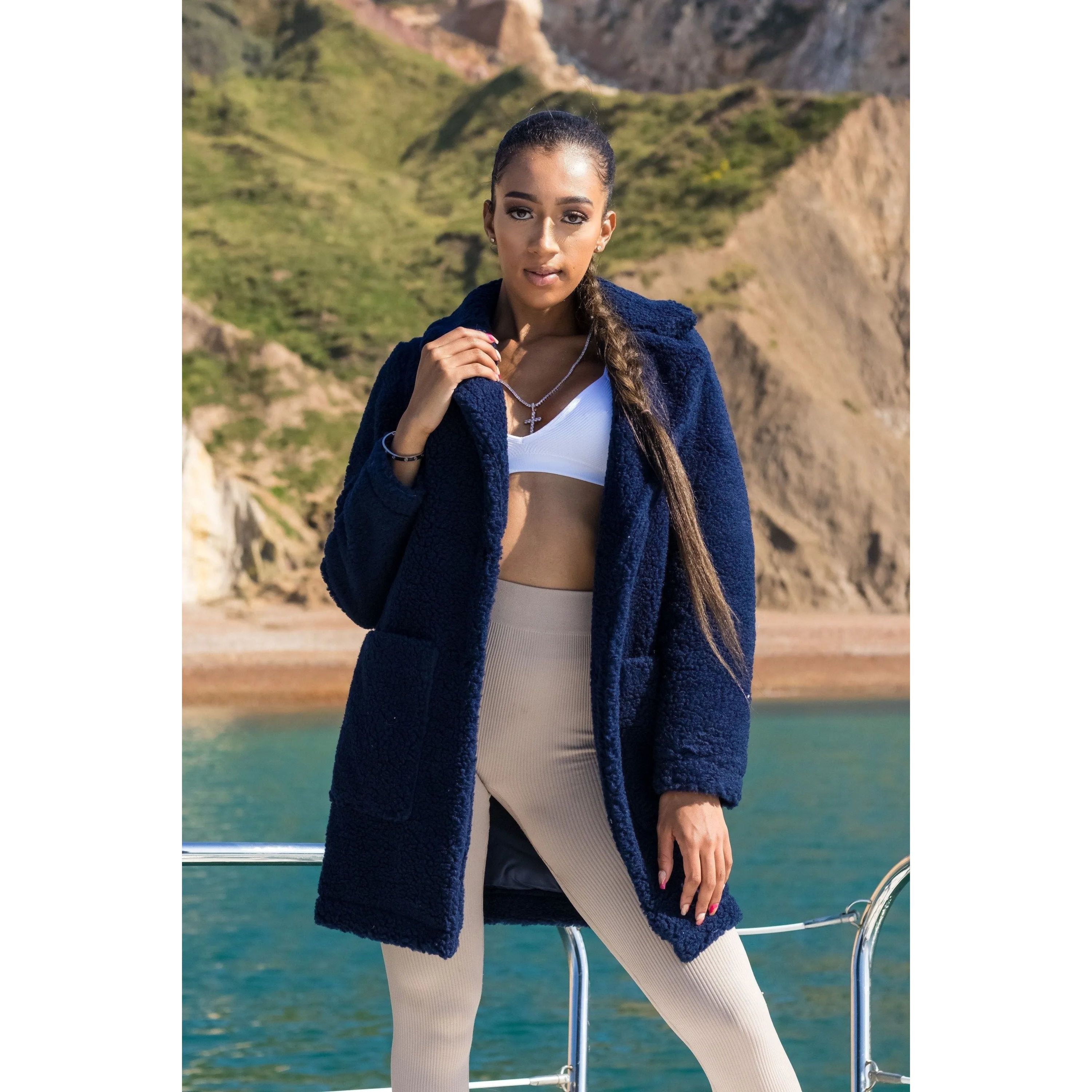 Stud Button Borg Teddy Coat.