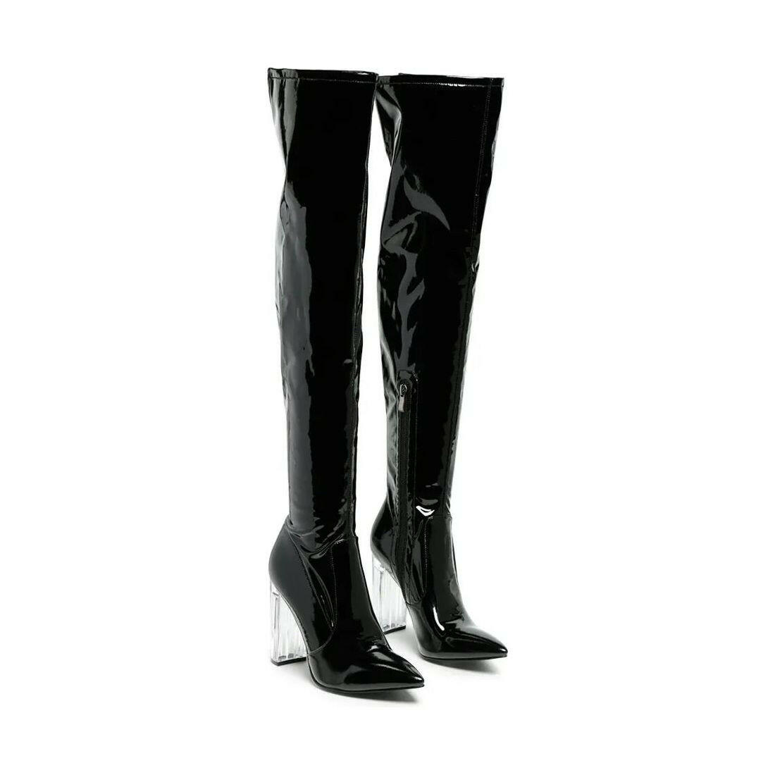 Noire Patent PU Thigh High Long Boots.