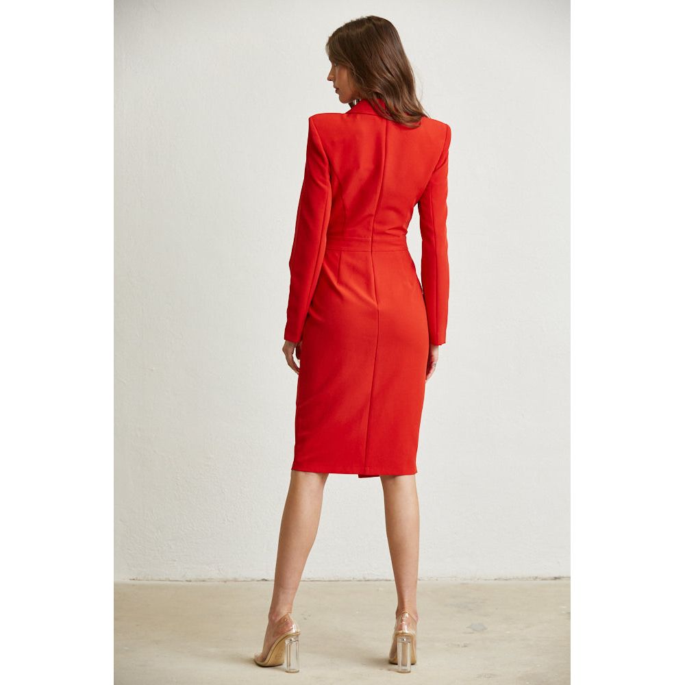 Notched Collar Buckle Dress .