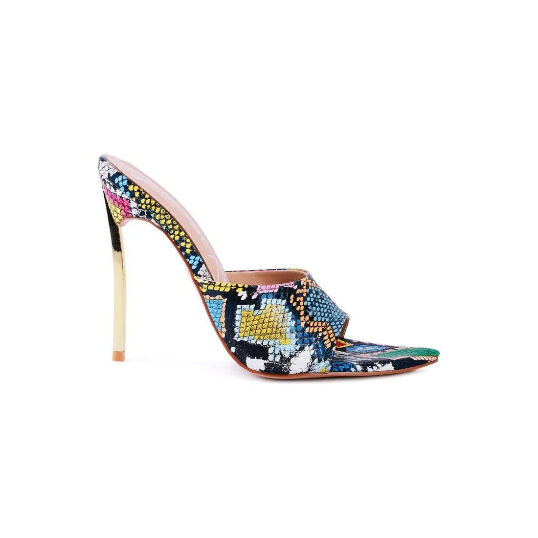 Bottoms Up Strappy Slip On Stiletto Heels.