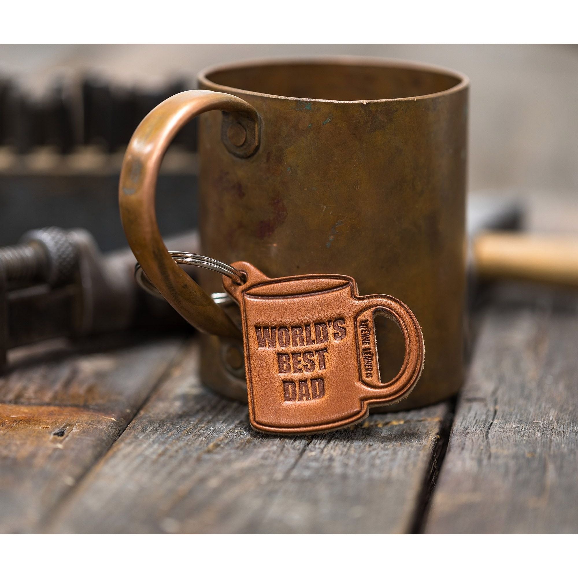 World's Best Dad Leather Keychain .