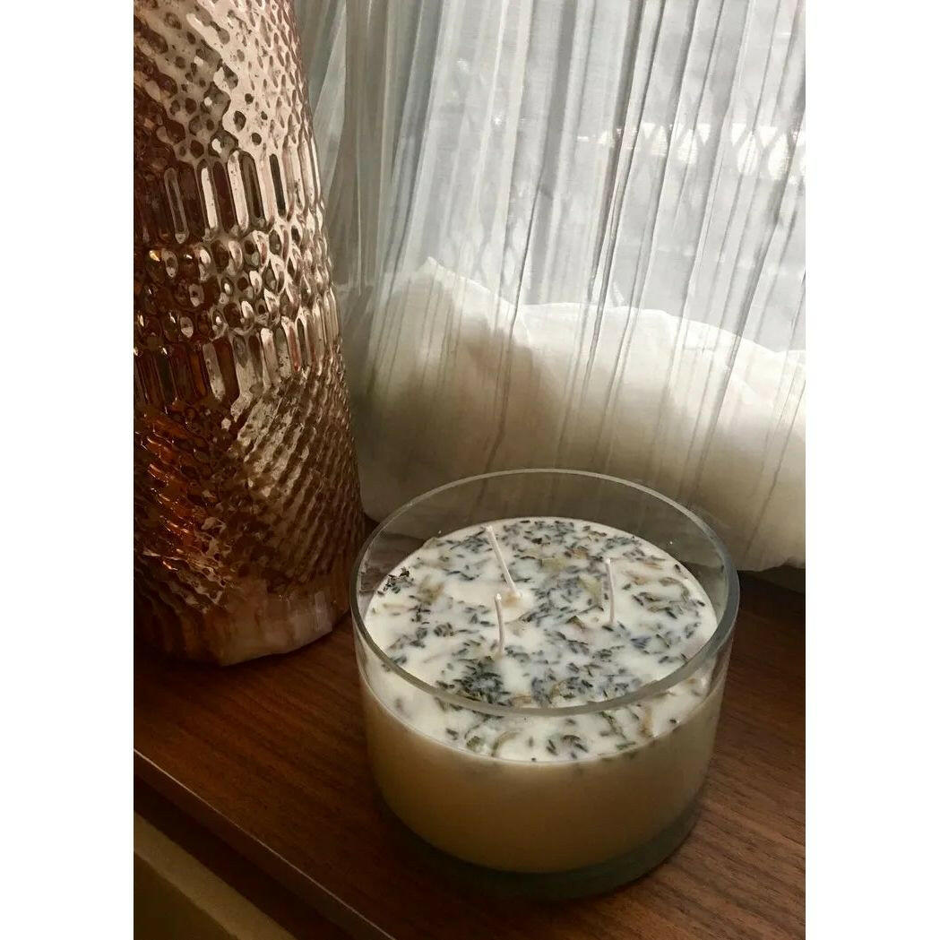 Lavender + White Sage Aromatherapy 3 Wick Large Soy Wax Candle.