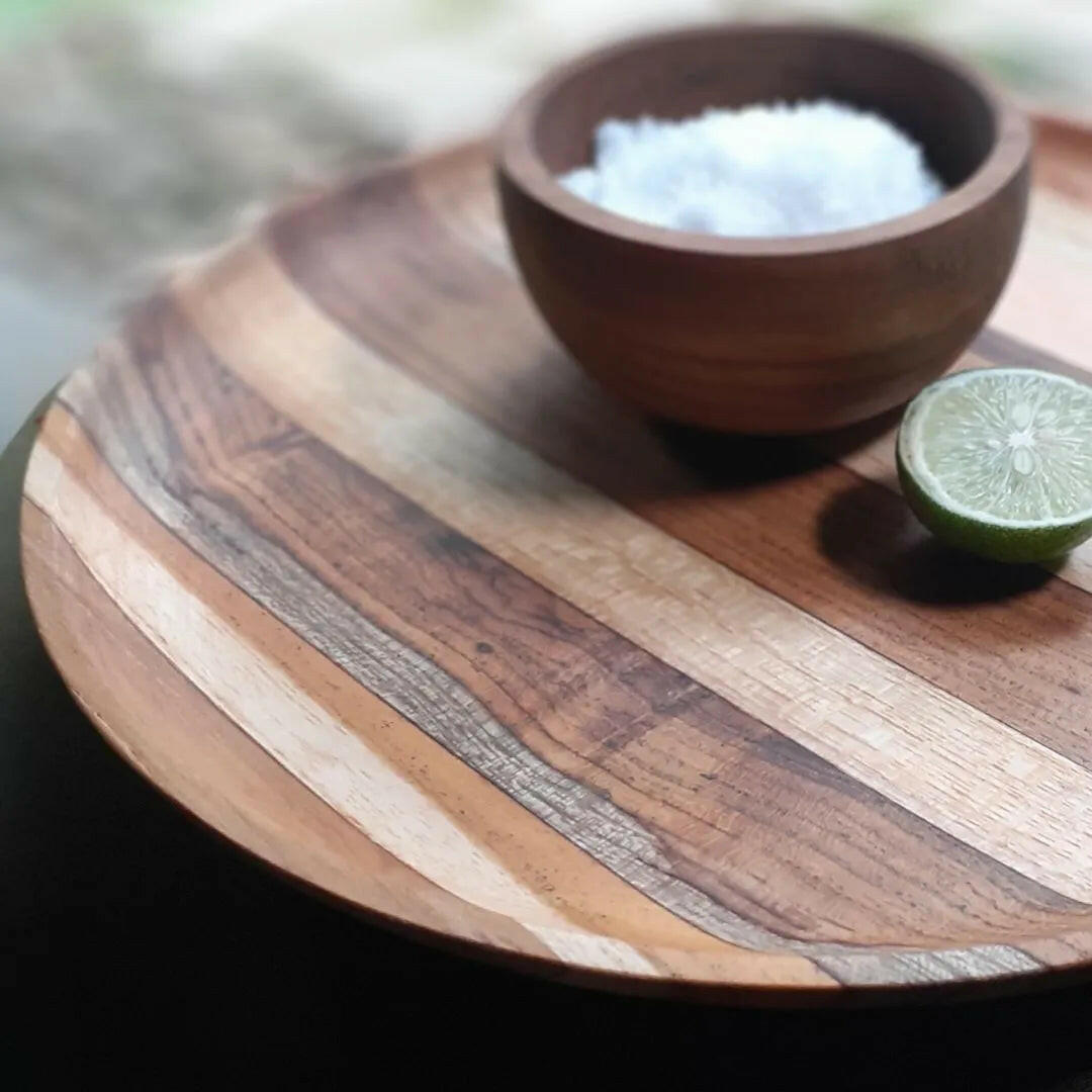 Premium Upcycled End Grain Wooden Serving Plate.