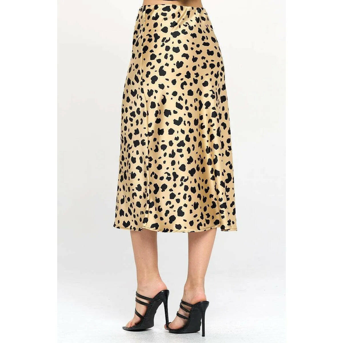 Leopard Print Satin Midi Skirt.
