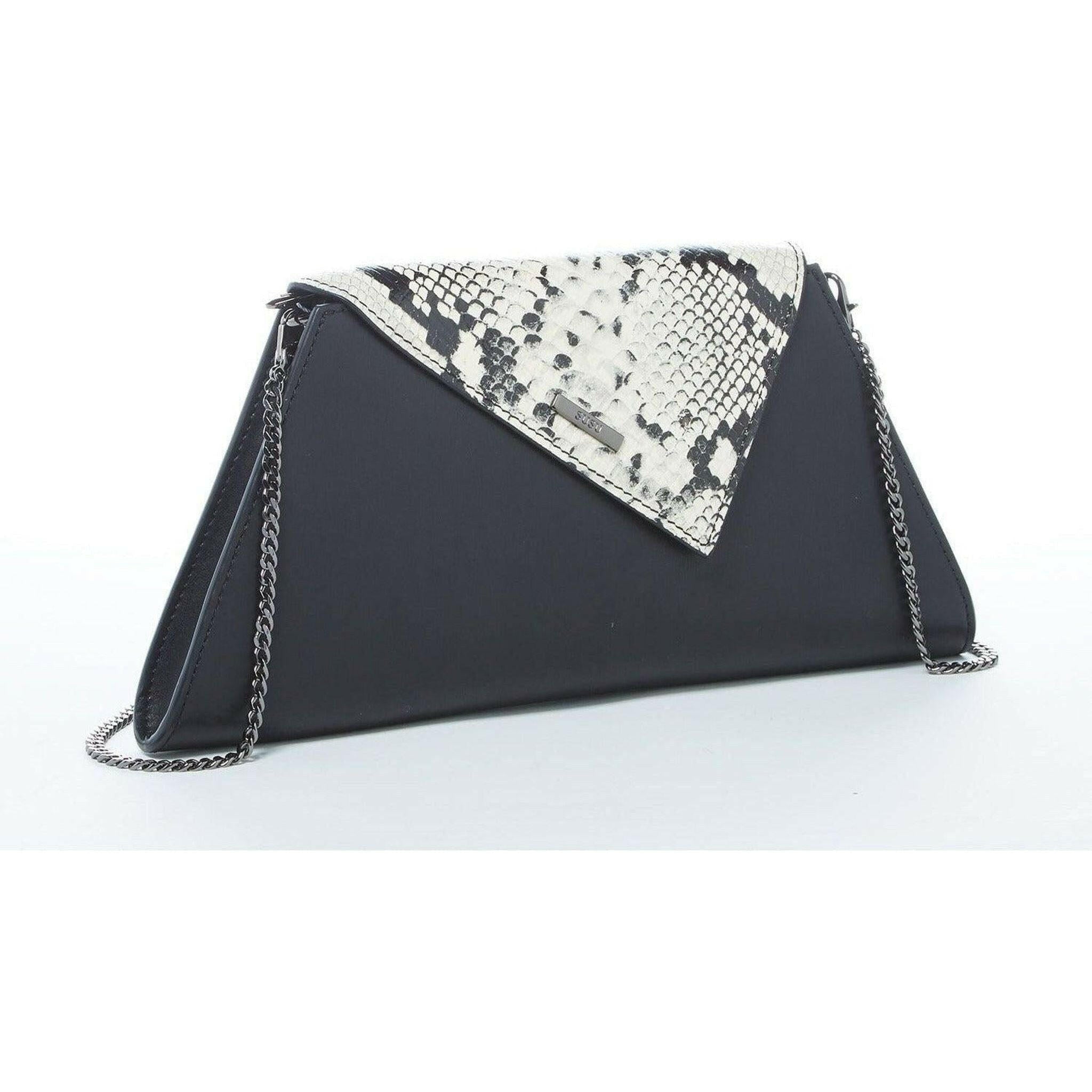 Angelica Leather Clutch in Black Snakeskin.