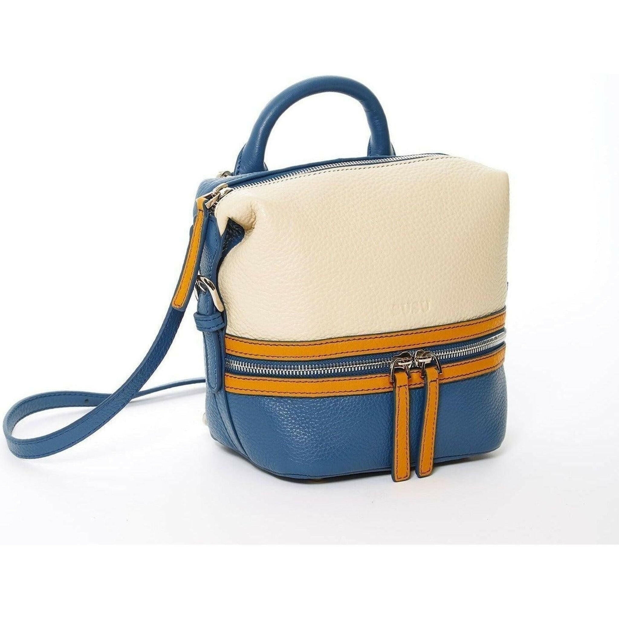 Ashley Small Leather Backpack in White Yellow Blue.
