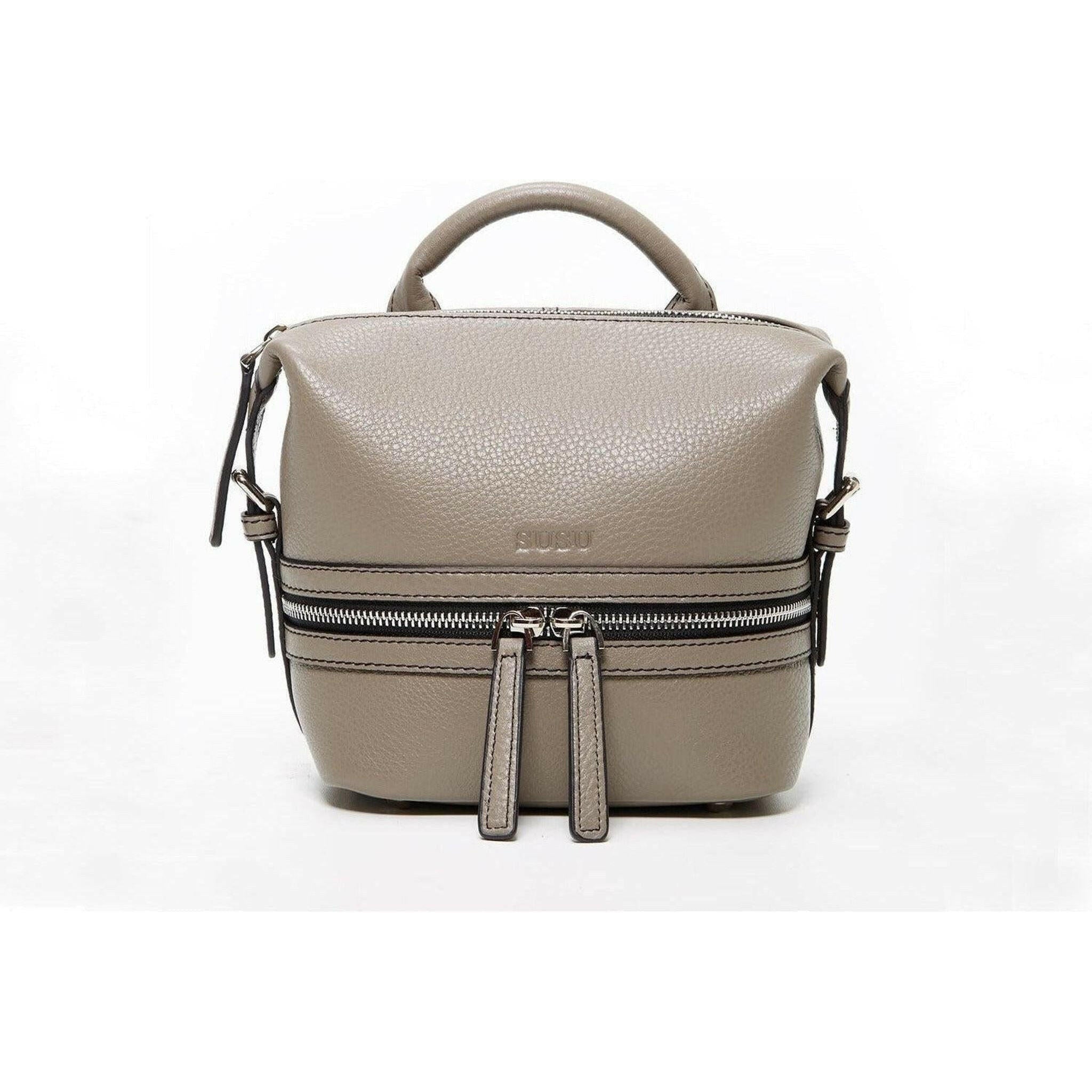 Ashley Small Leather Backpack Purse in Gray.