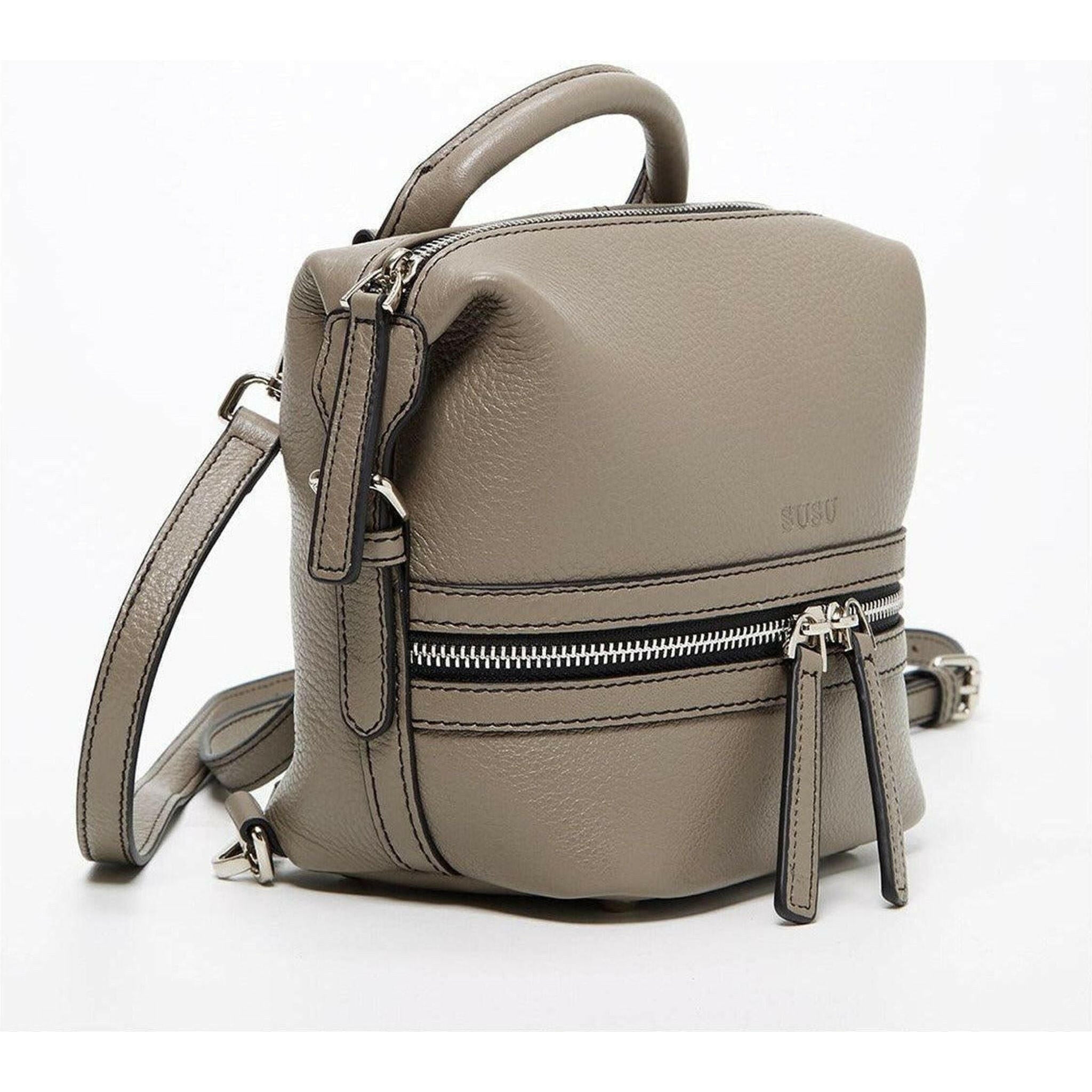 Ashley Small Leather Backpack Purse in Gray.