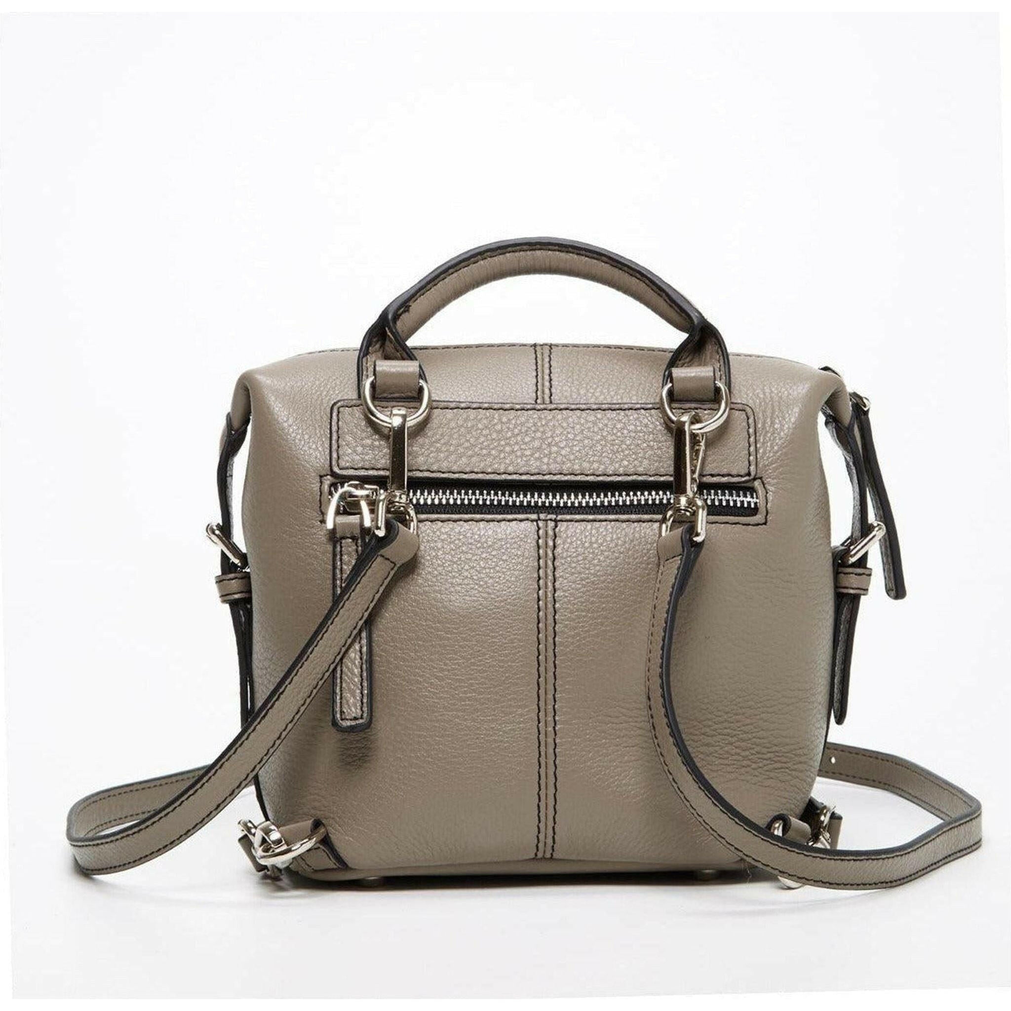 Ashley Small Leather Backpack Purse in Gray.