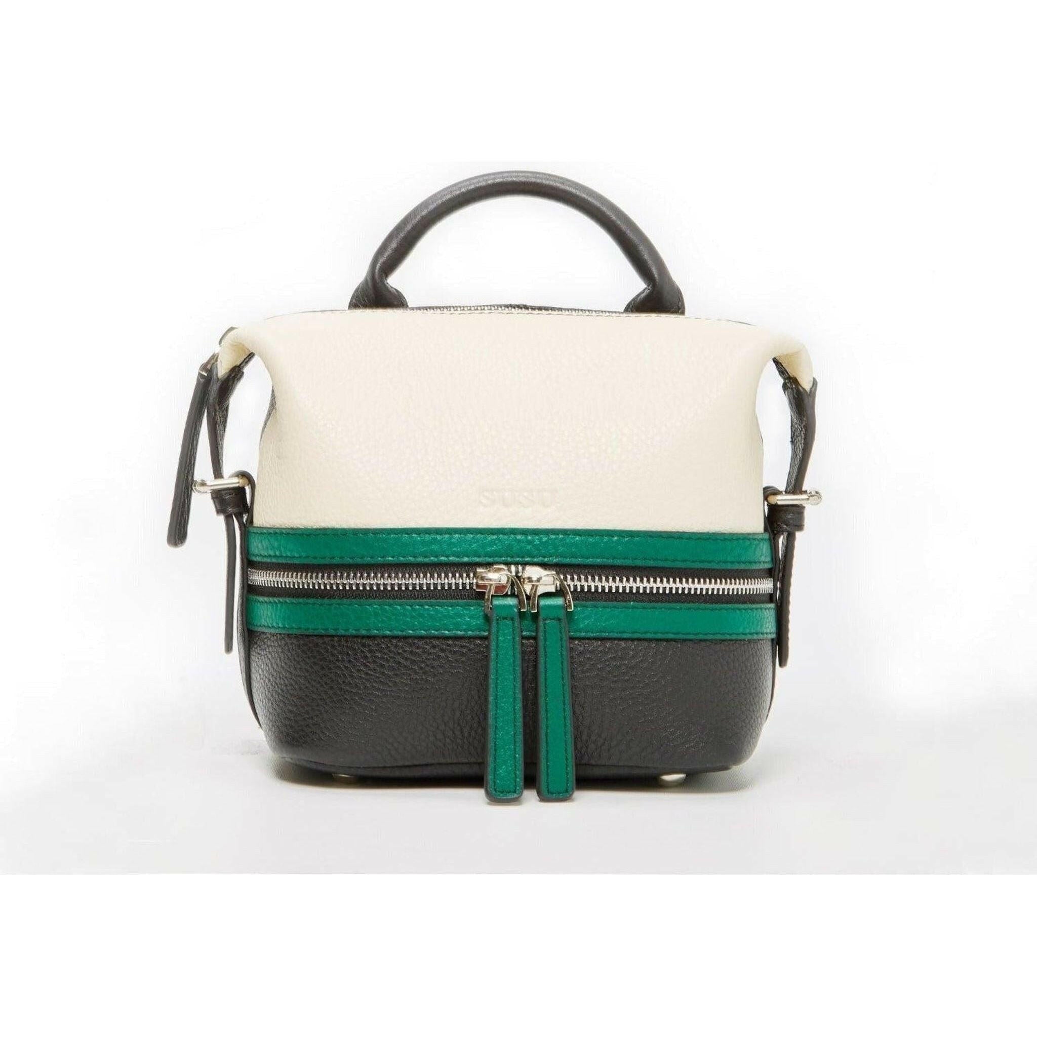 Ashley Small Leather Backpack Purse in Off White Green Black.