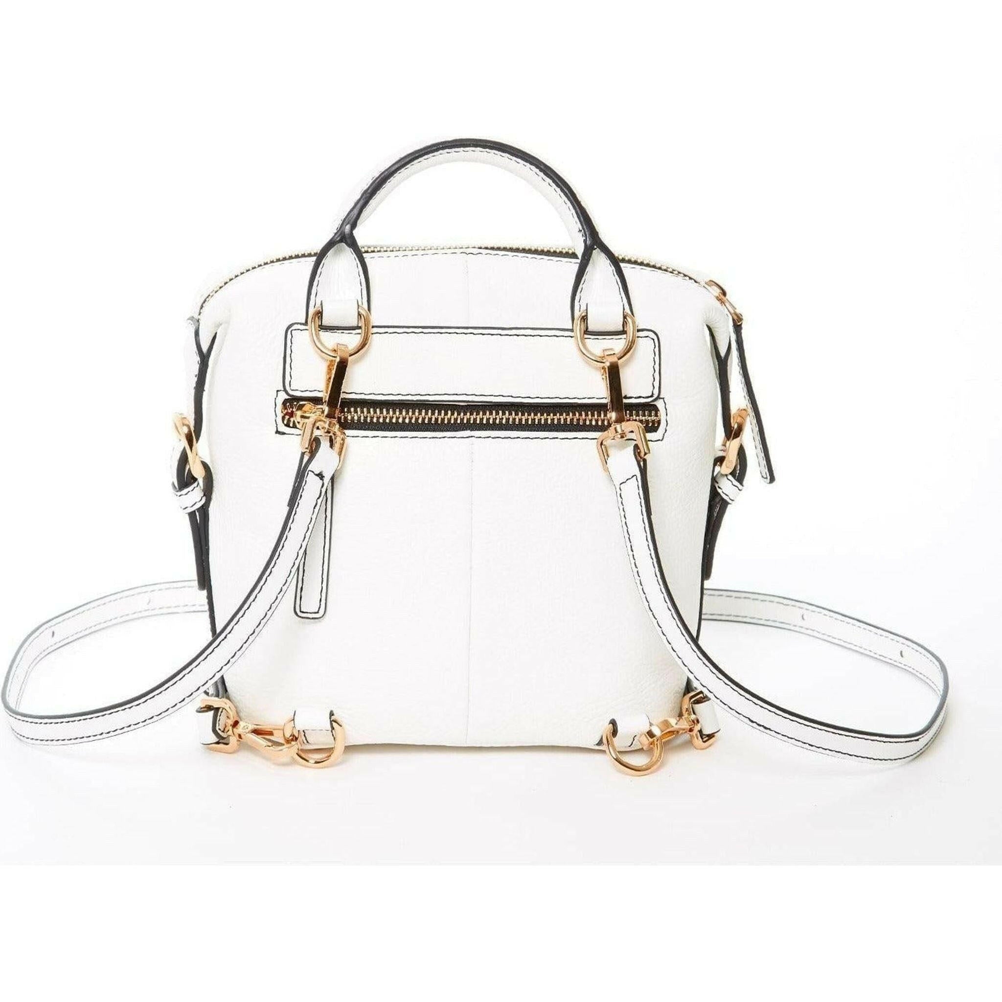 Ashley Small Leather Backpack Purse in White.