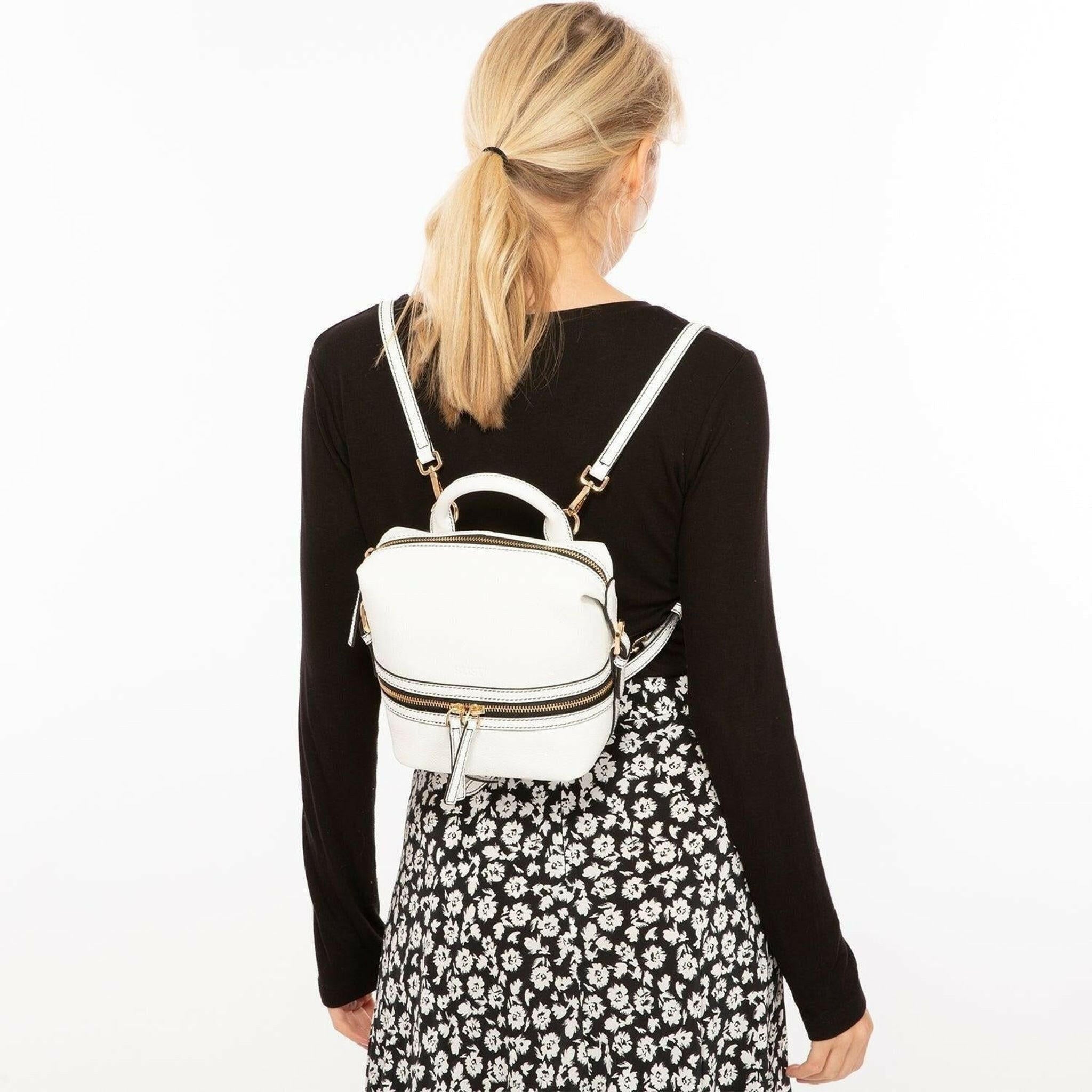 Ashley Small Leather Backpack Purse in White.