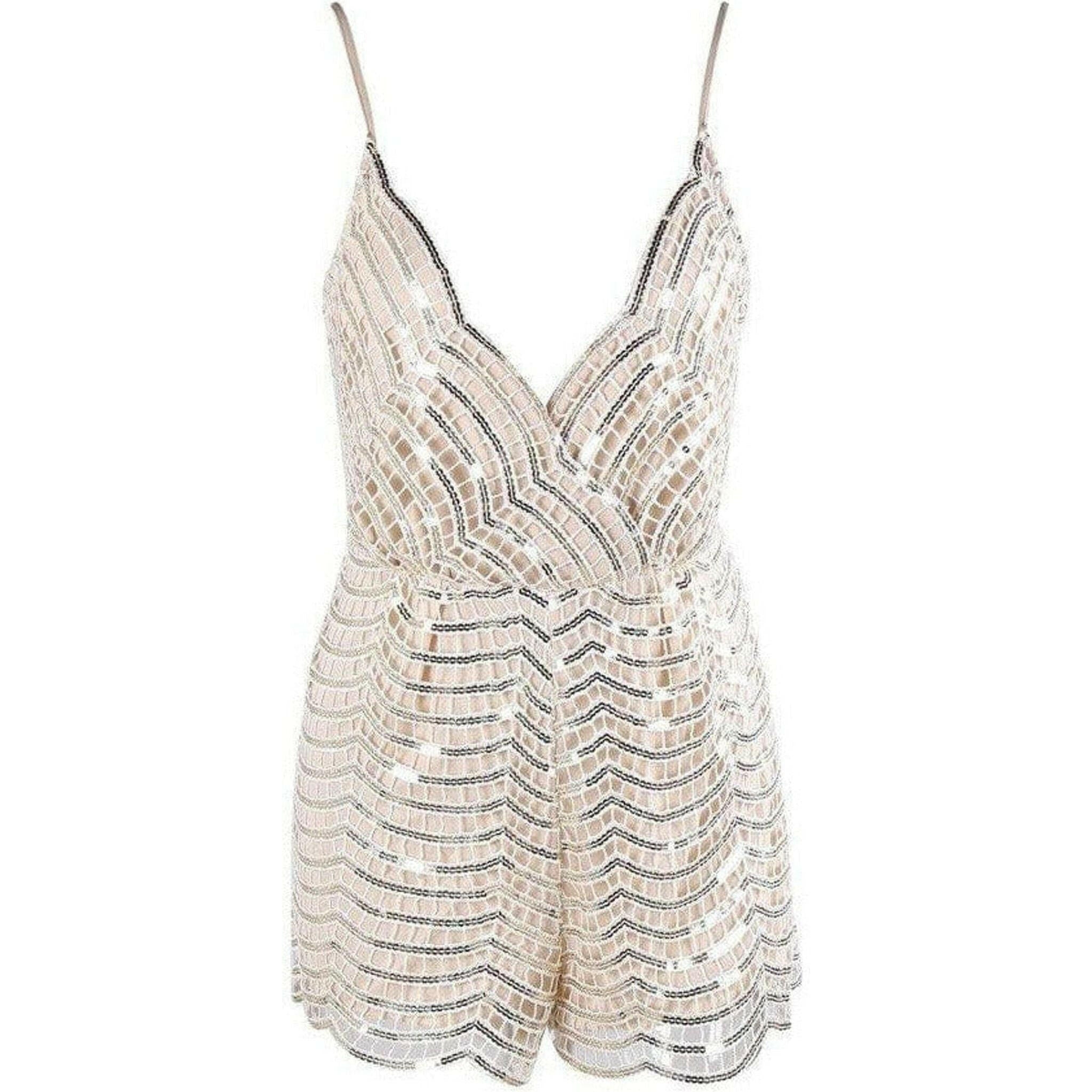 Beige Sequin Romper.