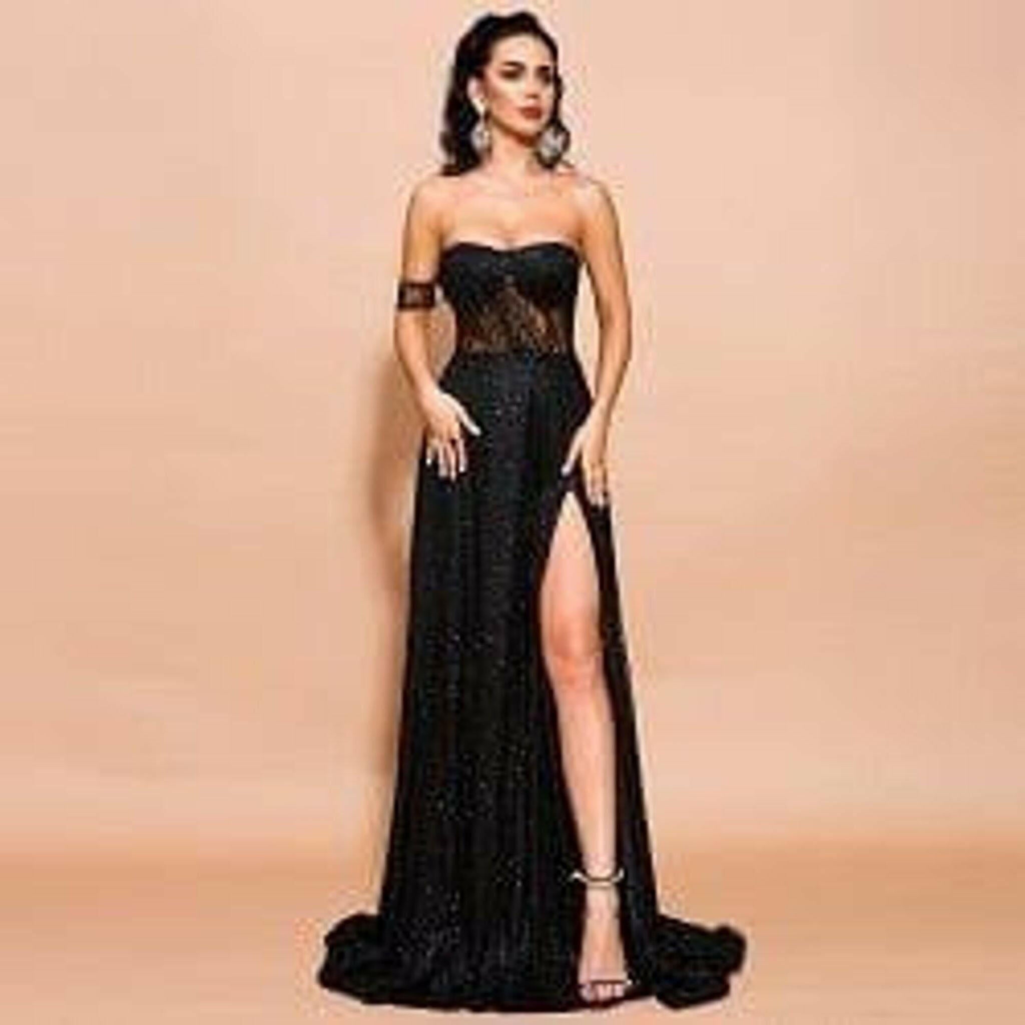 Black High Slit Gown.