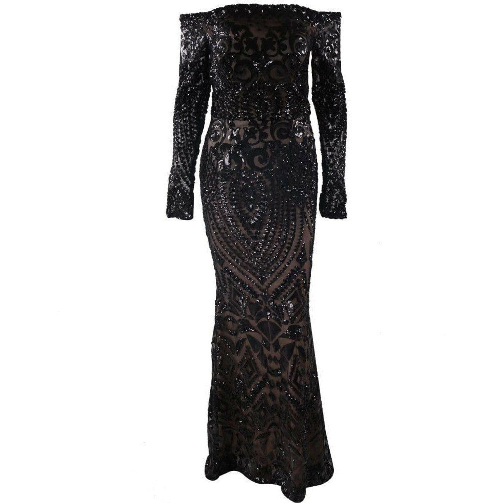 Black Sequin Ball Gown.