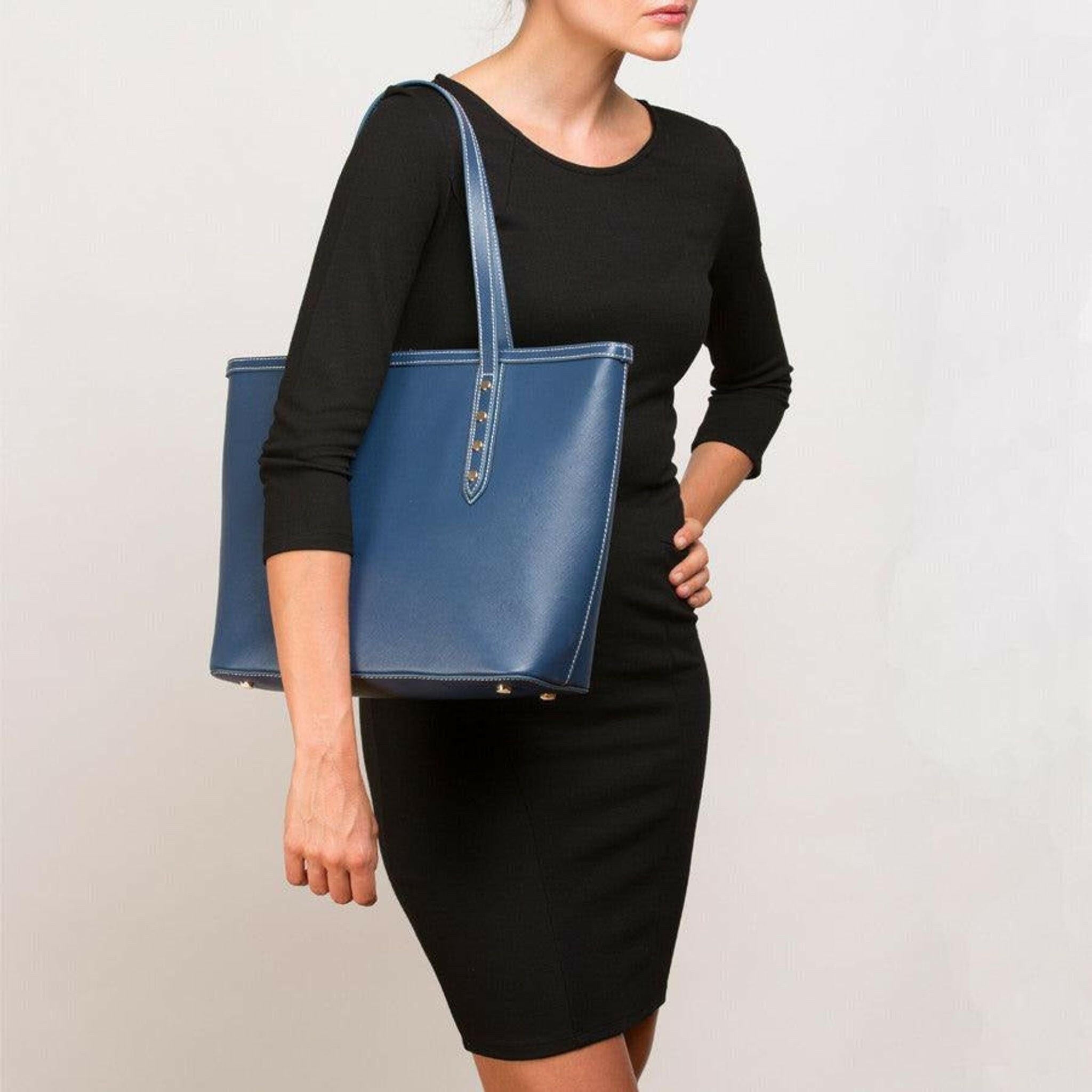 Blue Leather Shoulder Bag.