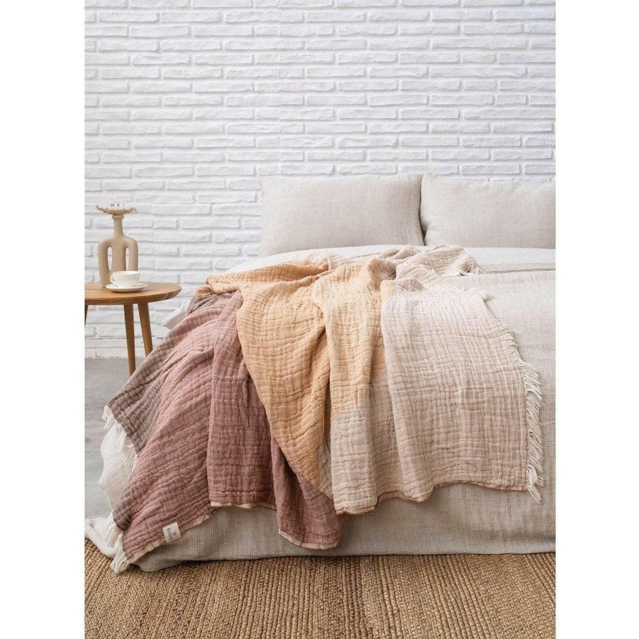 Cotton Boho Throw in Pink Orange.