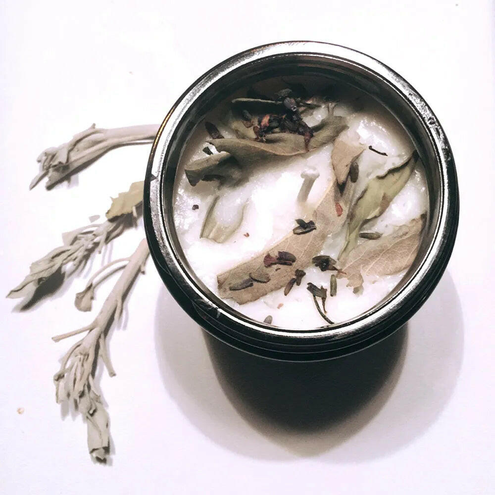 Lavender + White Sage Aromatherapy Scented Soy Wax Candle.