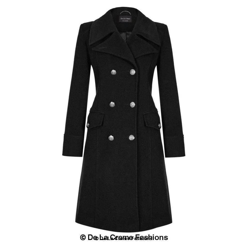 Wool Blend Double Breasted Midi Coat.