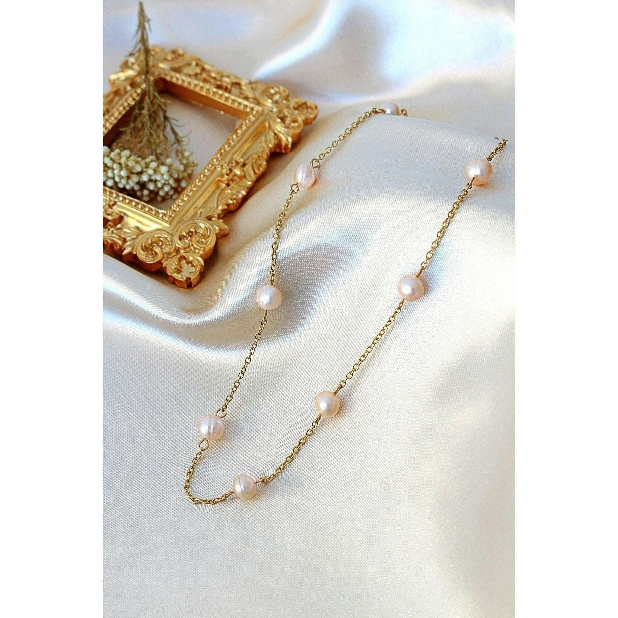 24K Baroque Freshwater Pearls Chain Choker.