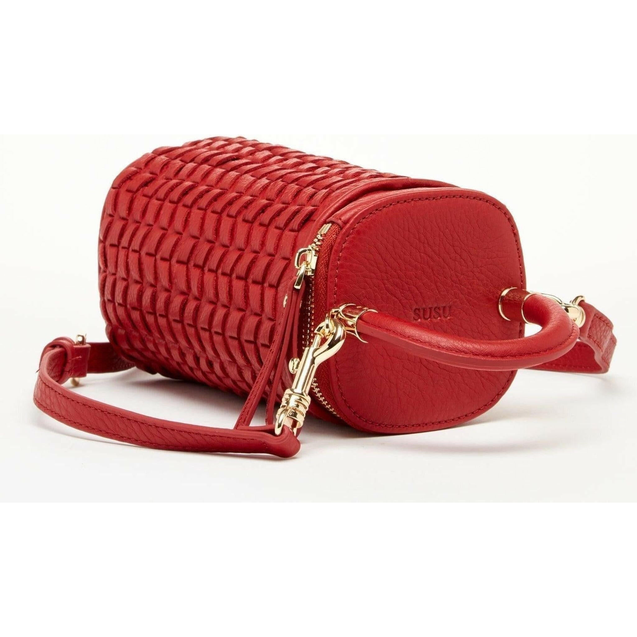 Elsa Small Leather Crossbody Bag in Red.