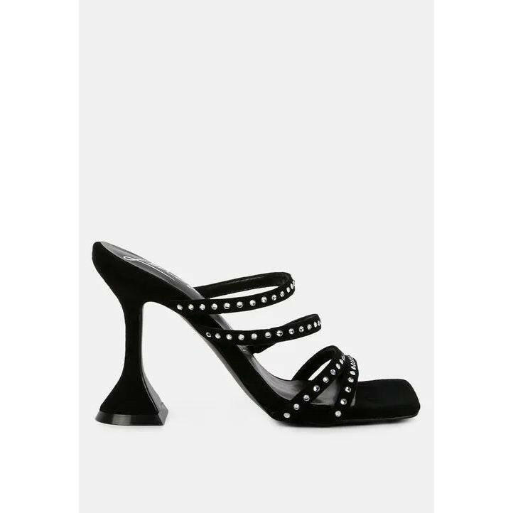 Face Me Studded Spool Heel Multi Strap Sandals.
