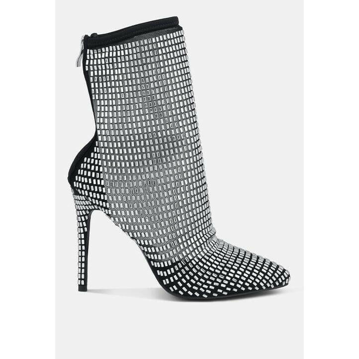 Fortunate Rhinestones Embellished Mesh Boots.