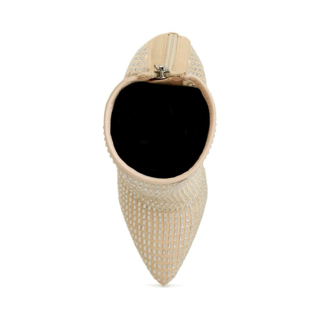 Fortunate Rhinestones Embellished Mesh Boots.