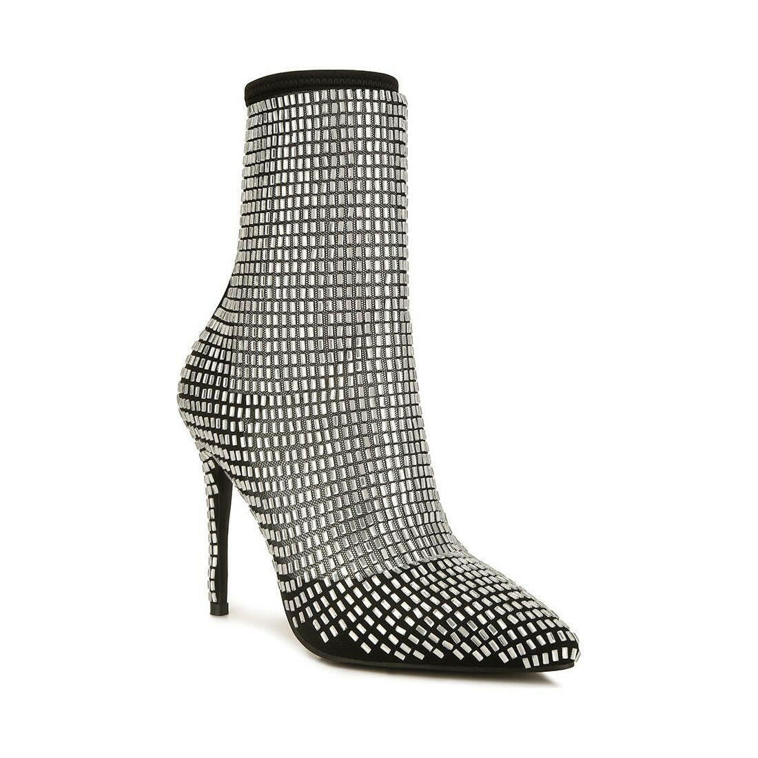 Fortunate Rhinestones Embellished Mesh Boots.