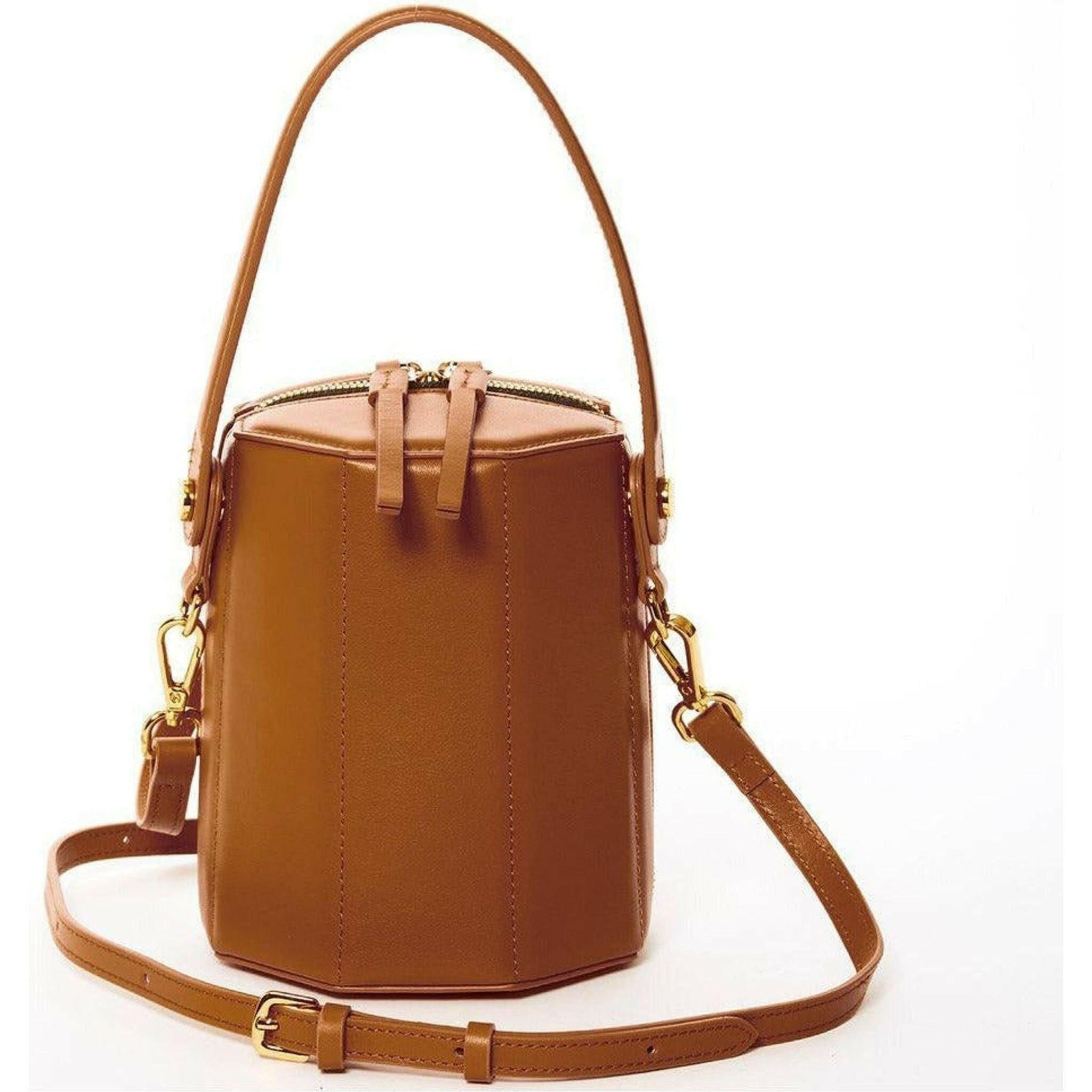 Harper Leather Bucket Bag in Amber Brown.