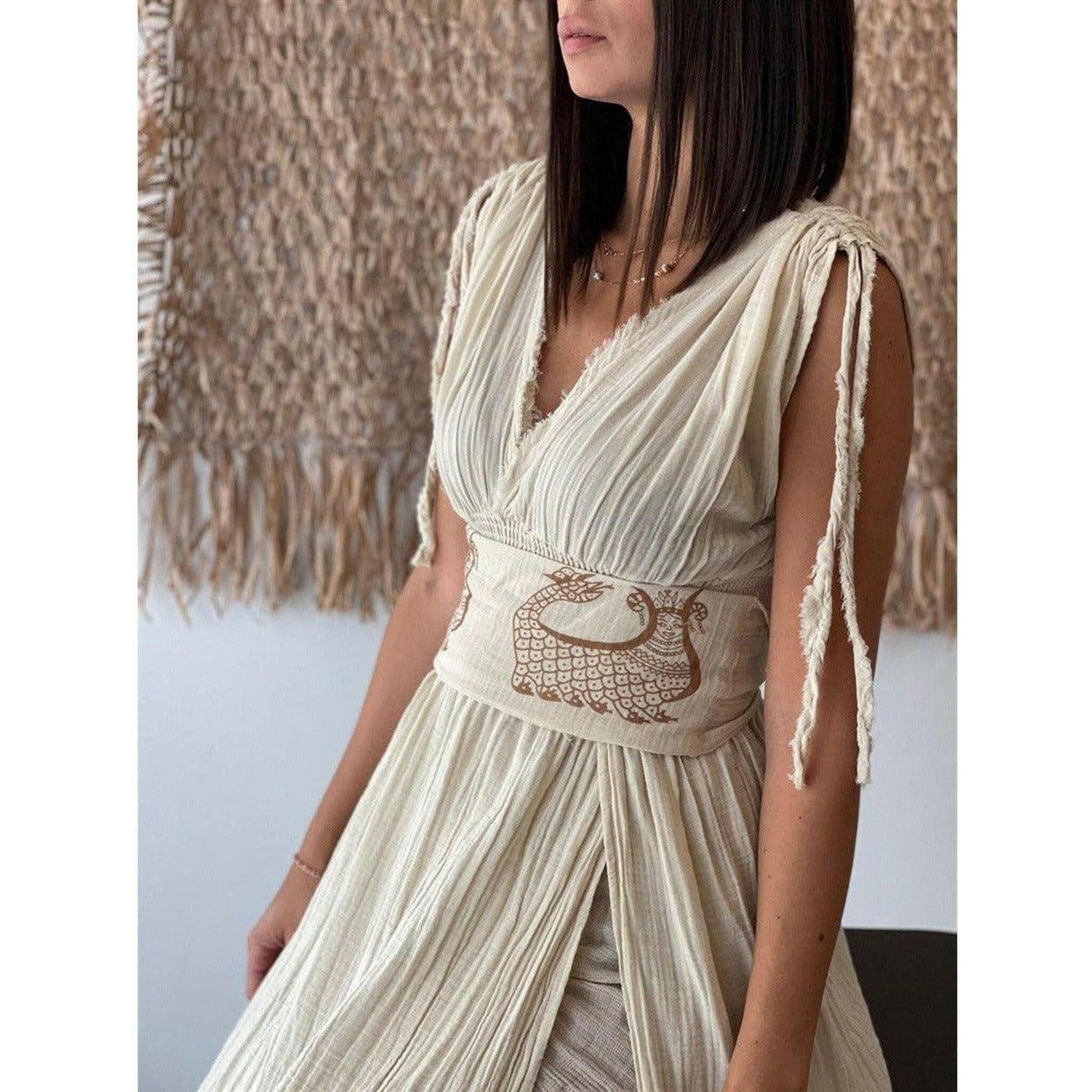 Helen Long Boho Organic Cotton Slit Dress.