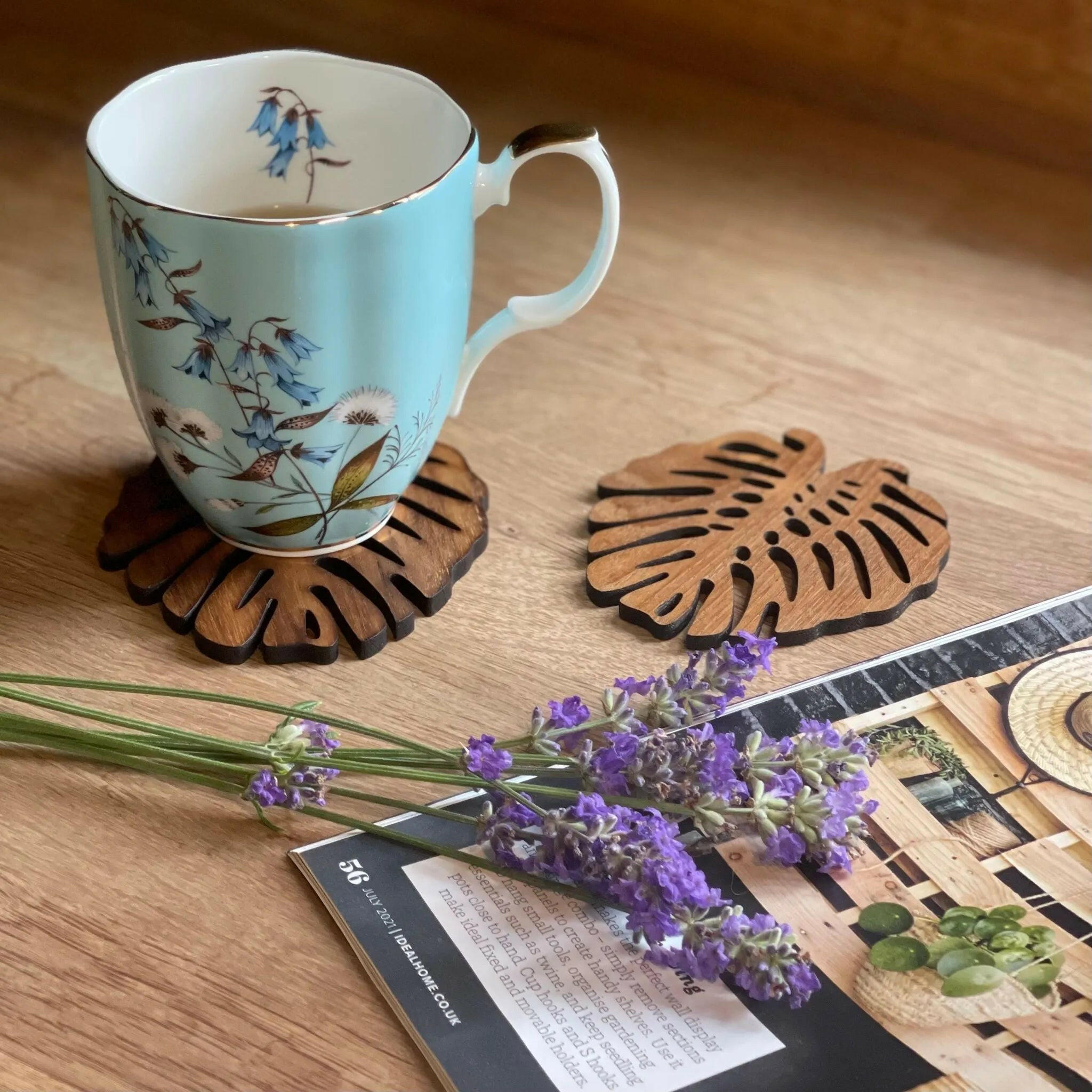 Monstera Upcycled Teak Wood Coasters.