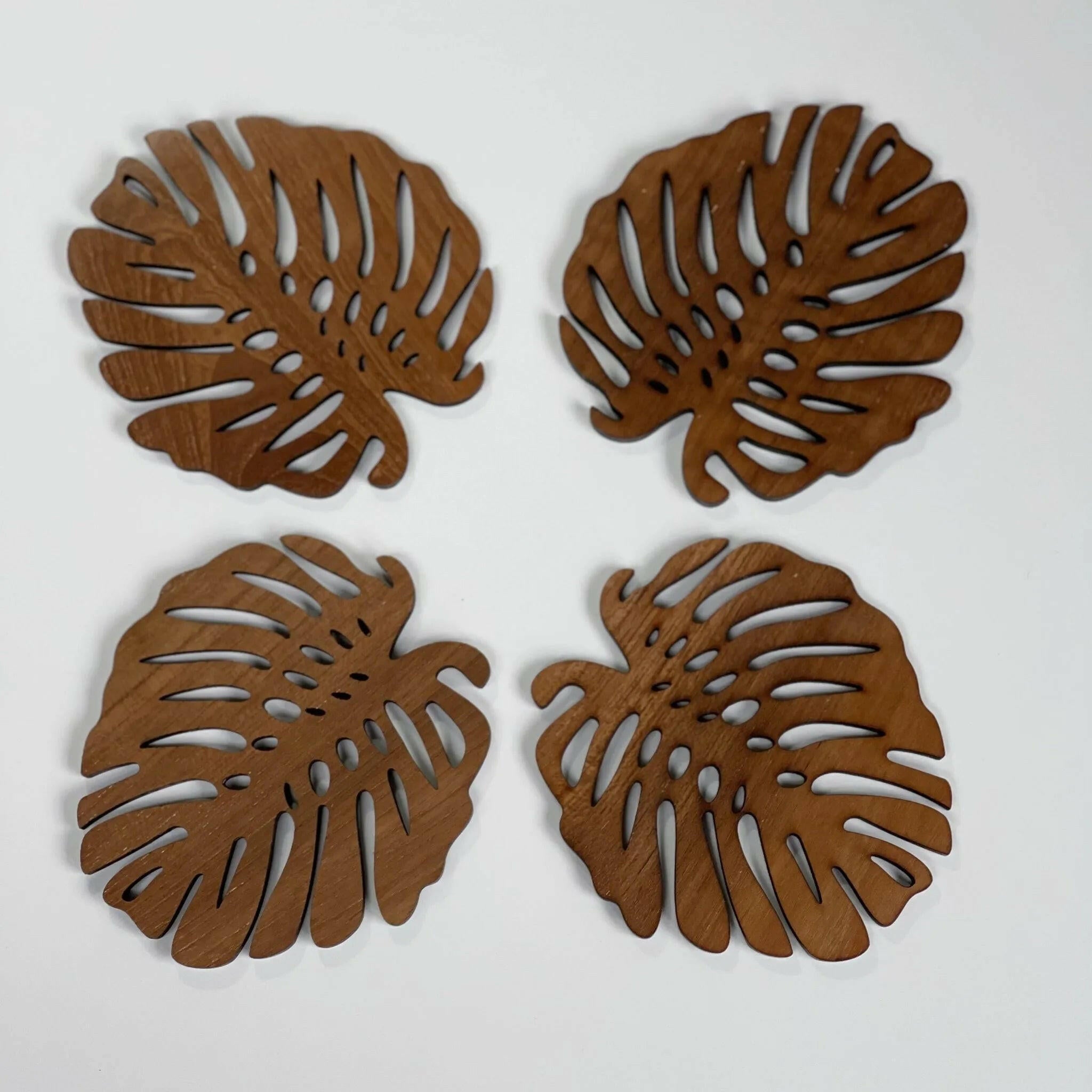 Monstera Upcycled Teak Wood Coasters.