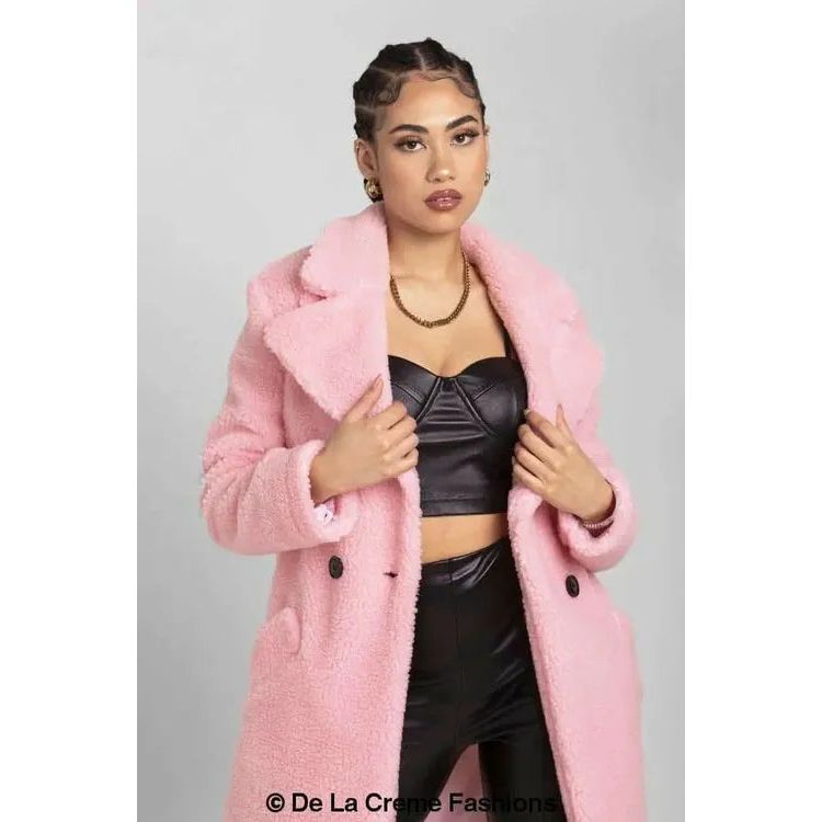 Janine Double Breasted Borg Teddy Coat