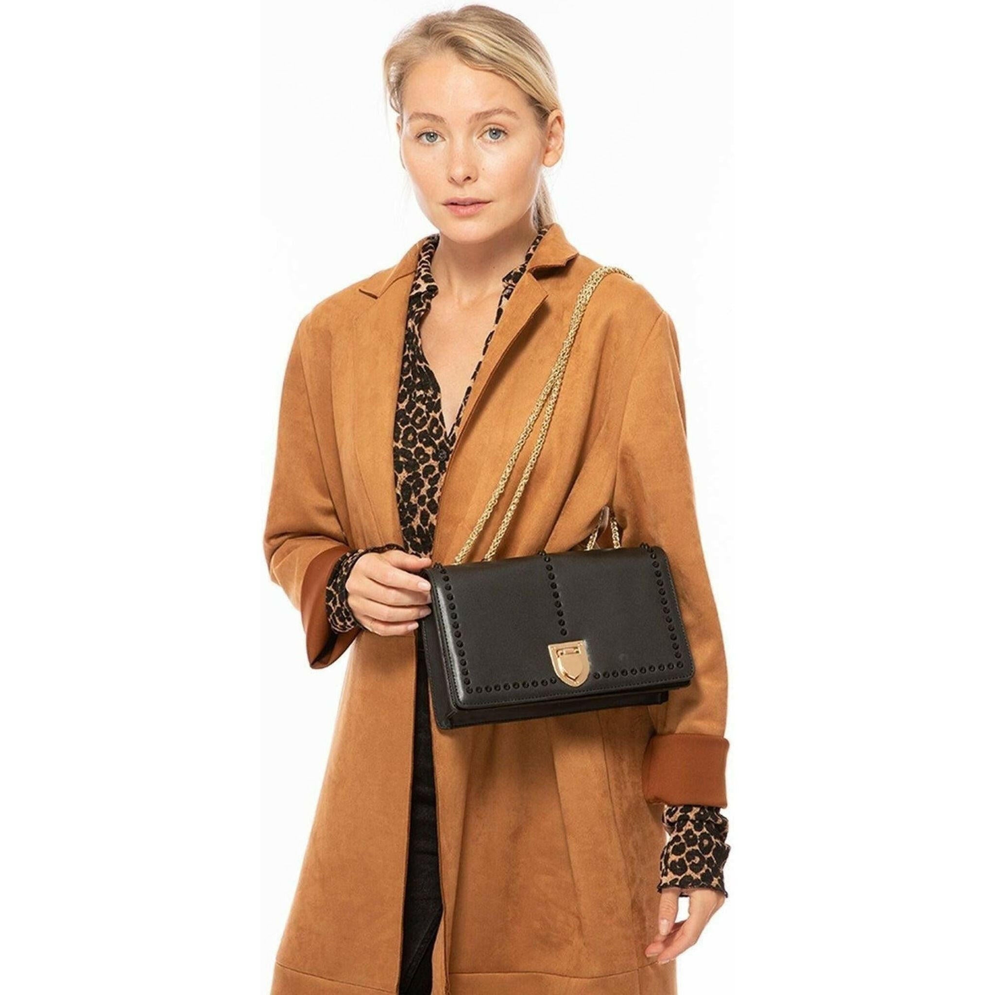 Josie Leather Chain Bag in Black.