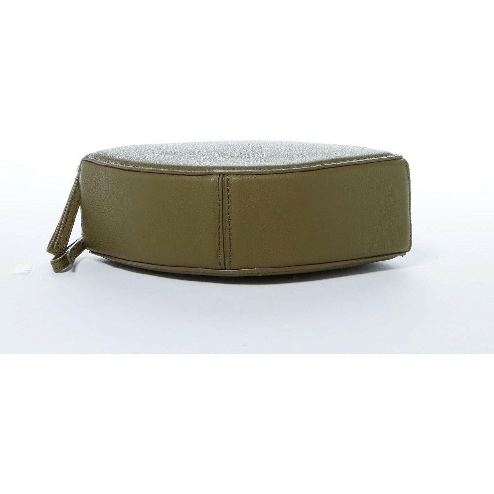 Kiss Circle Shape Leather Crossbody Bag in Olive Green.