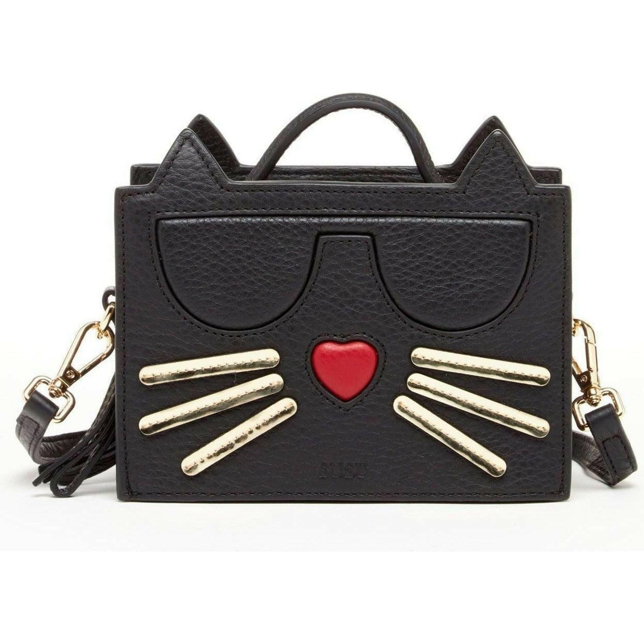 Leather Cat Crossbody in Black.
