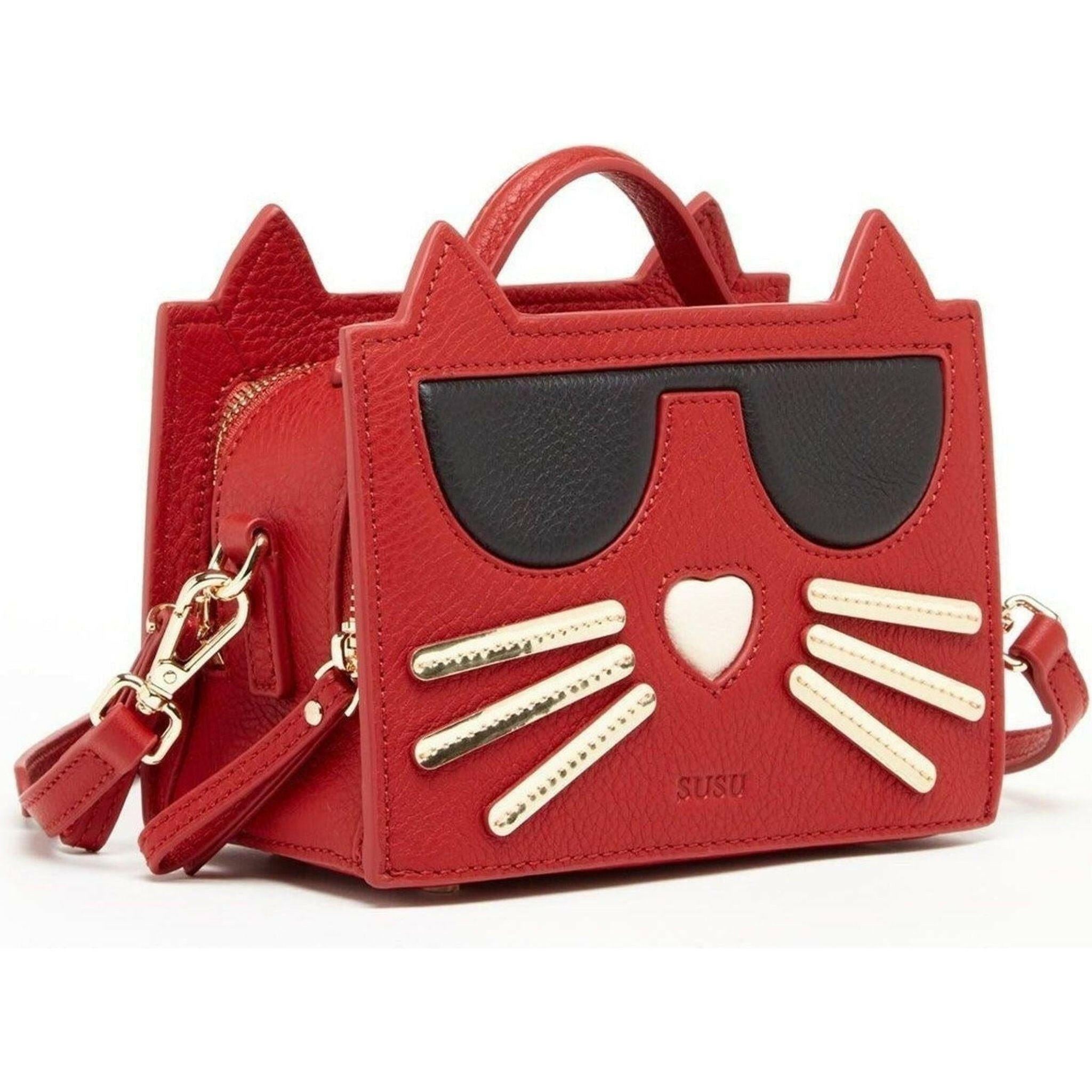 Leather Cat Crossbody in Red.