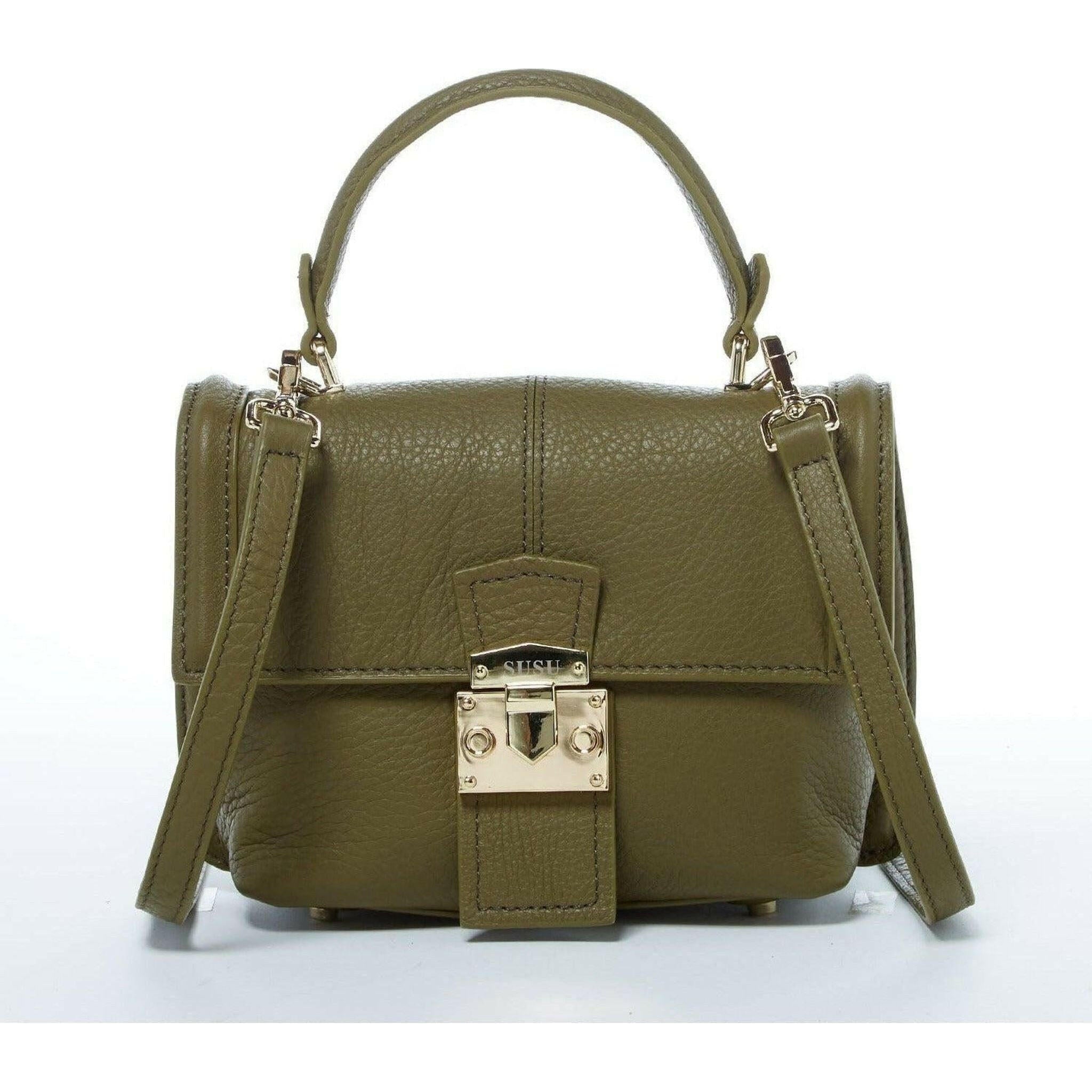 Linda Leather Convertible Backpack Purse Olive Green.
