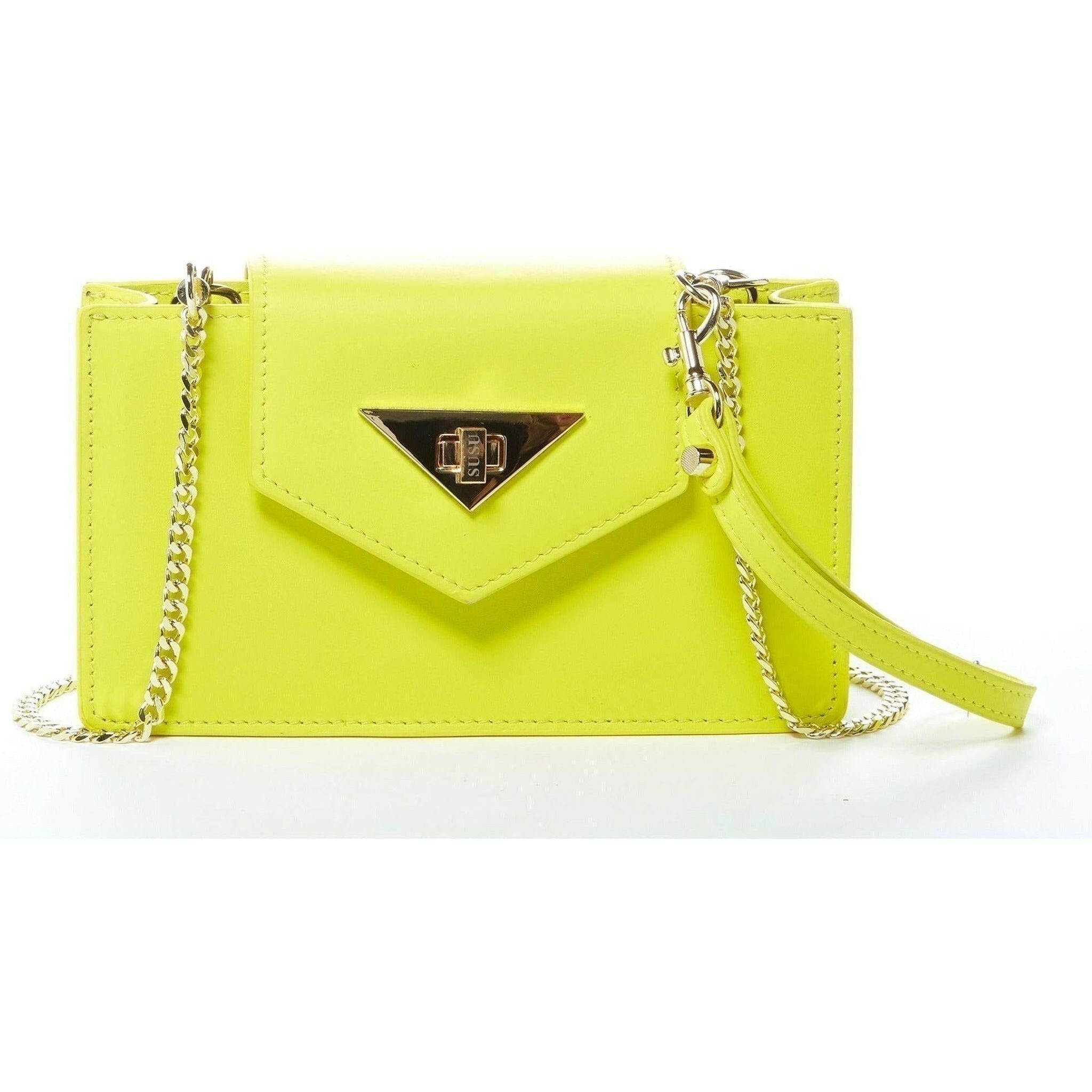 Mary Bright Yellow Small Crossbody Leather Wristlet.