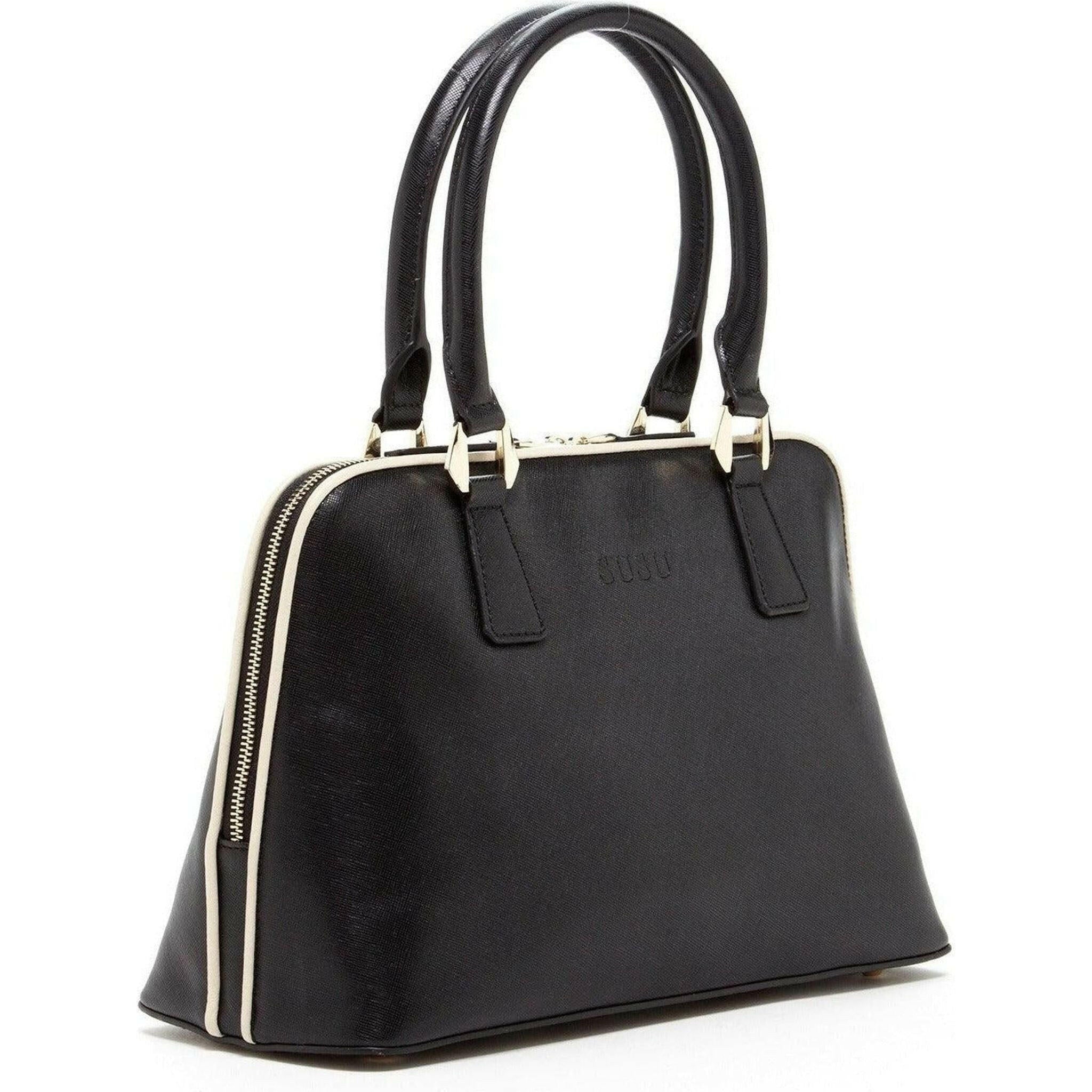 Melissa Saffiano Leather Satchel Bag Black.