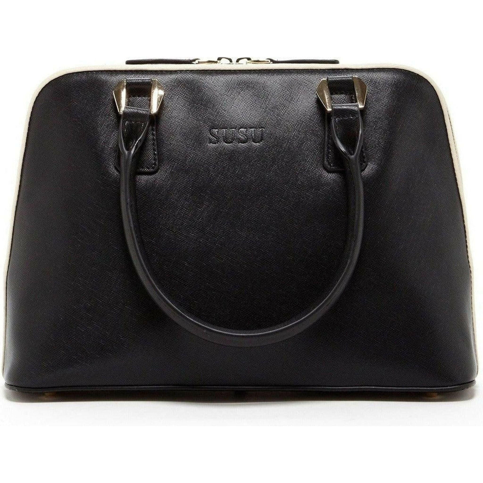 Melissa Saffiano Leather Satchel Bag Black.