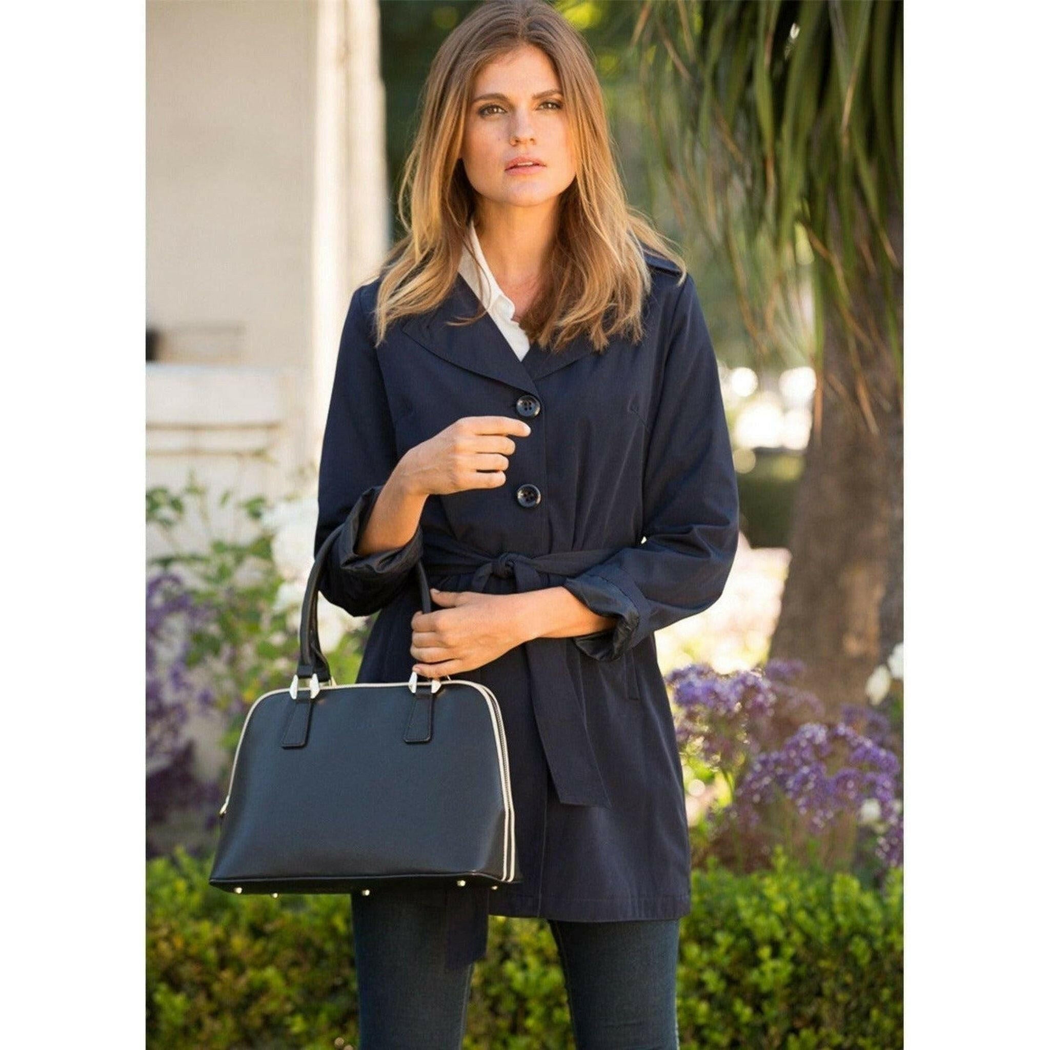 Melissa Saffiano Leather Satchel Bag Black.