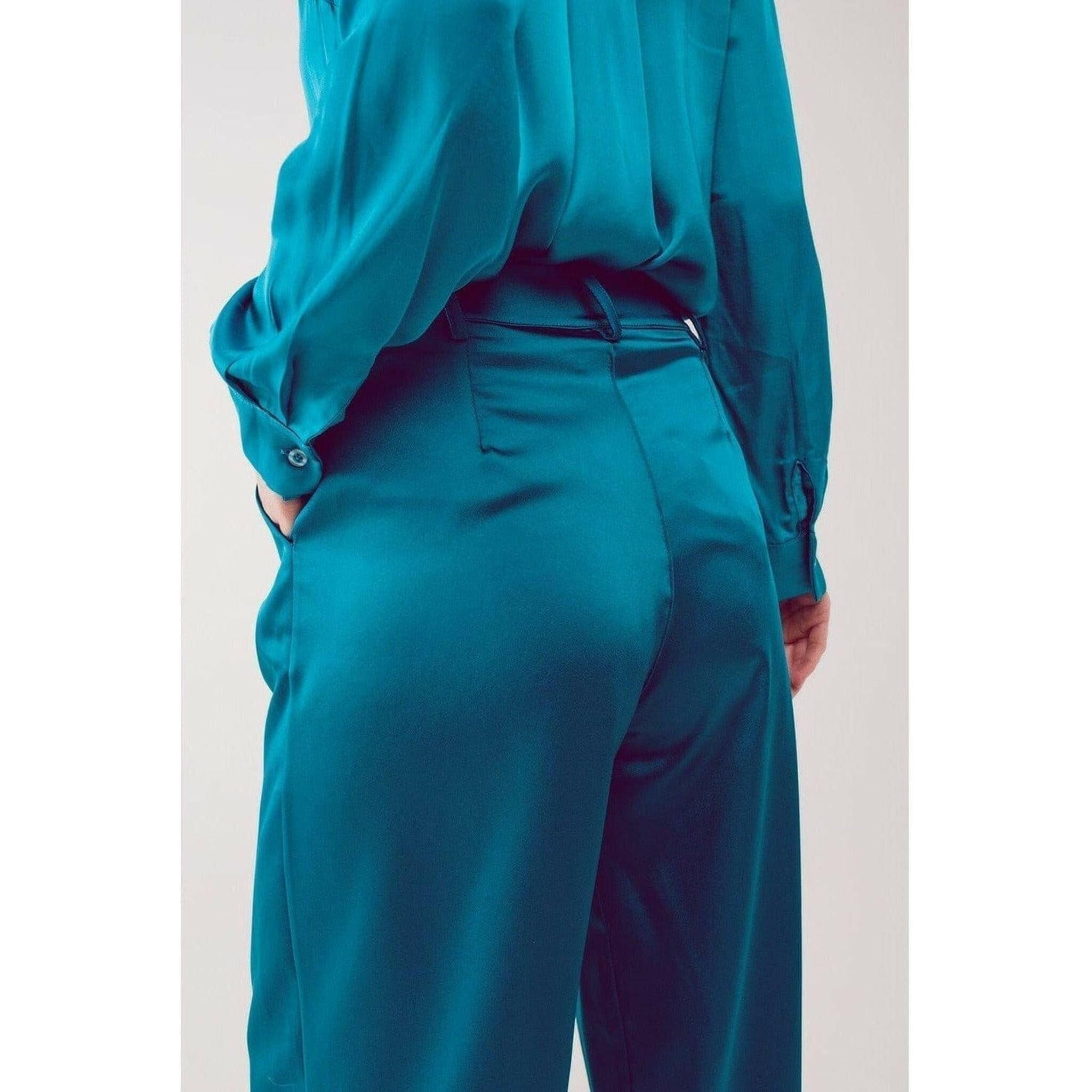 Palazzo Pleated Pants in Turquoise.