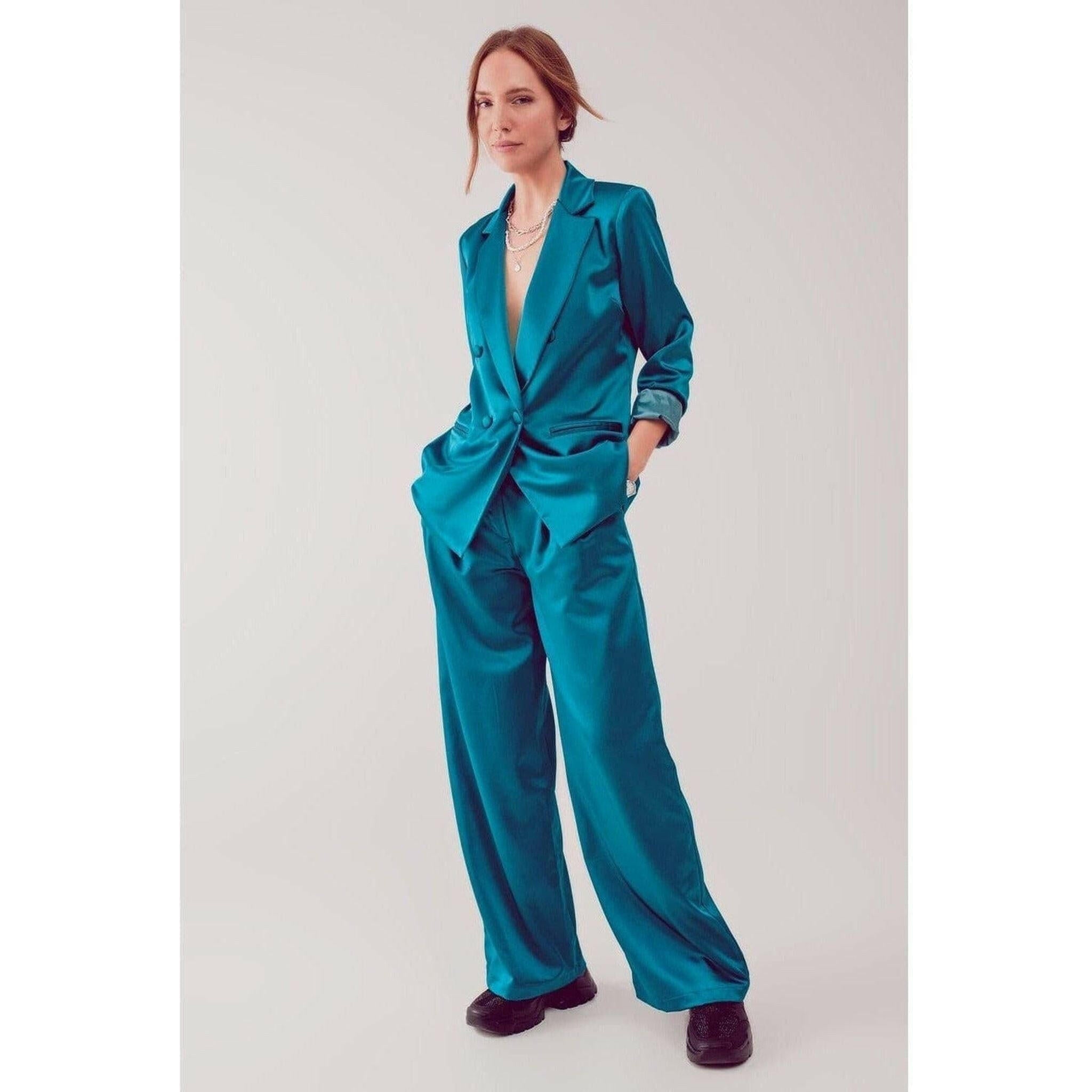 Palazzo Pleated Pants in Turquoise.