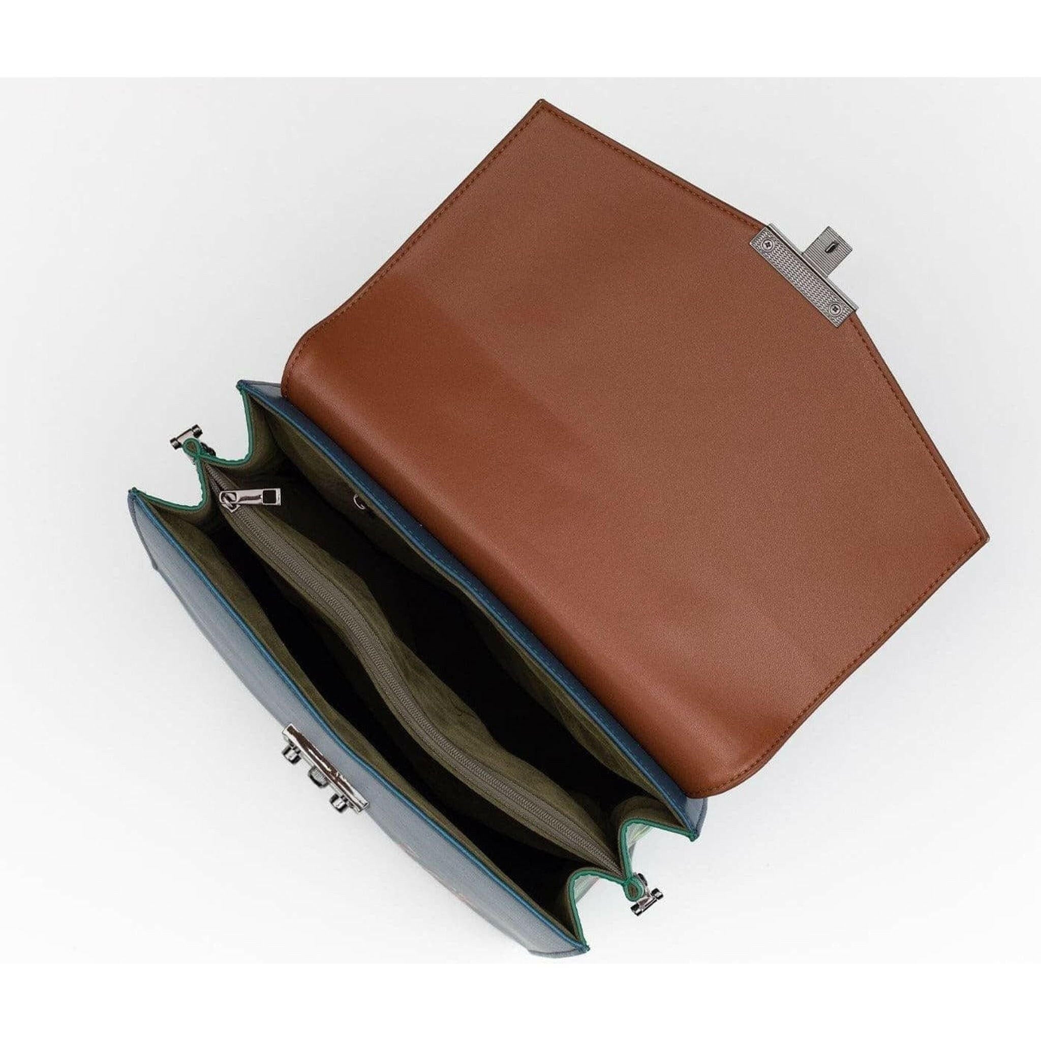 SIMONE - Blue Print Vegan Leather Handbag.