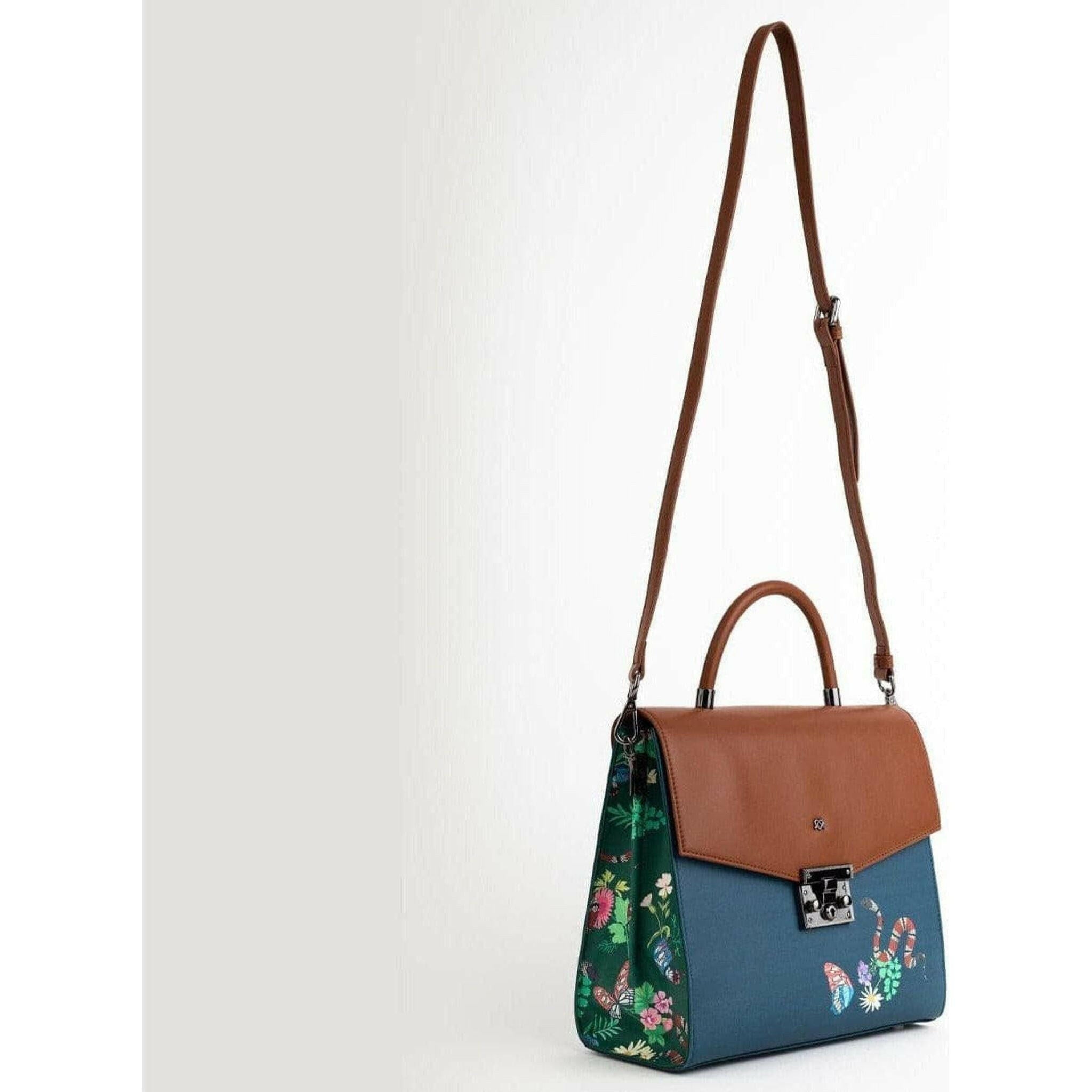 SIMONE - Blue Print Vegan Leather Handbag.