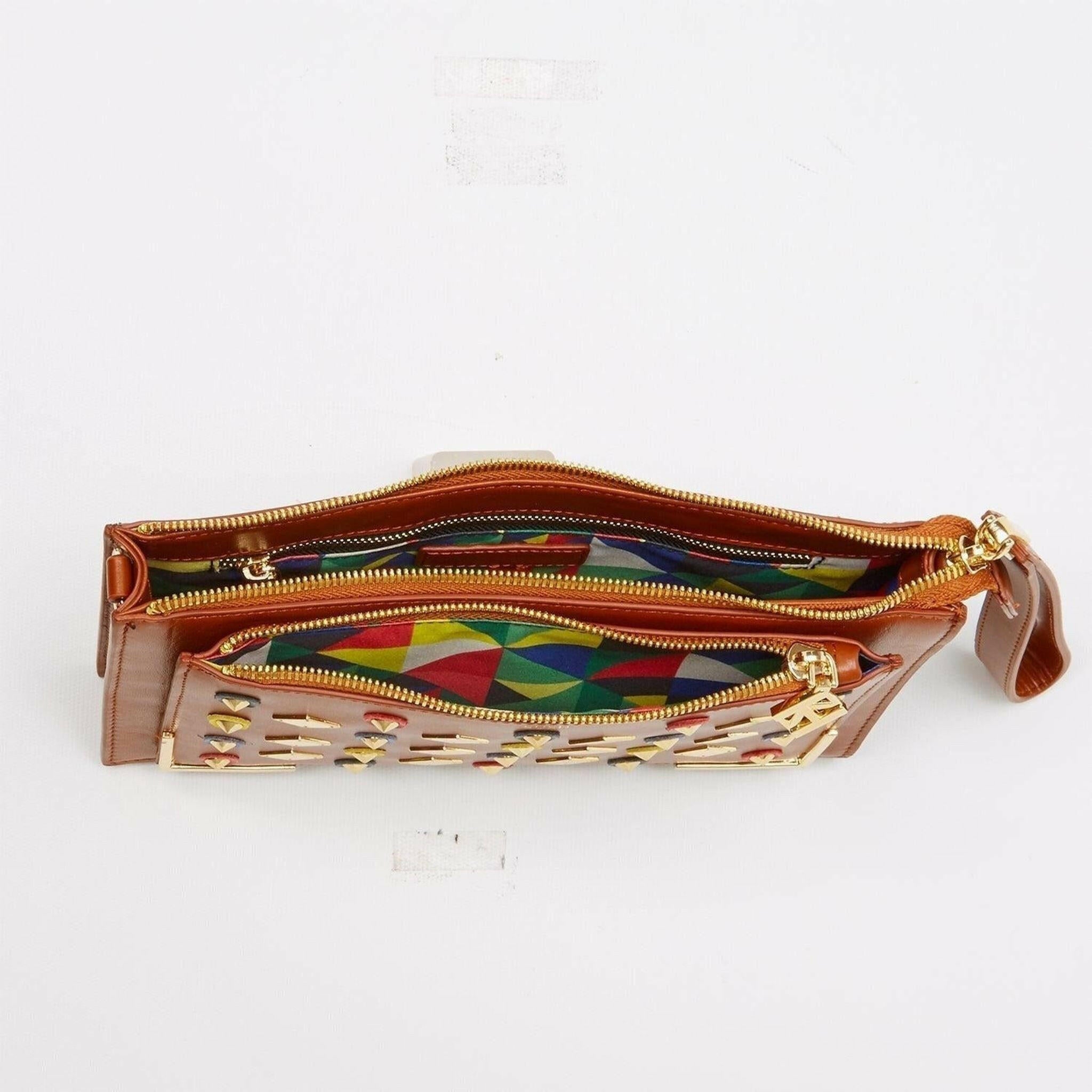 Studded Crossbody Brown Clutch.