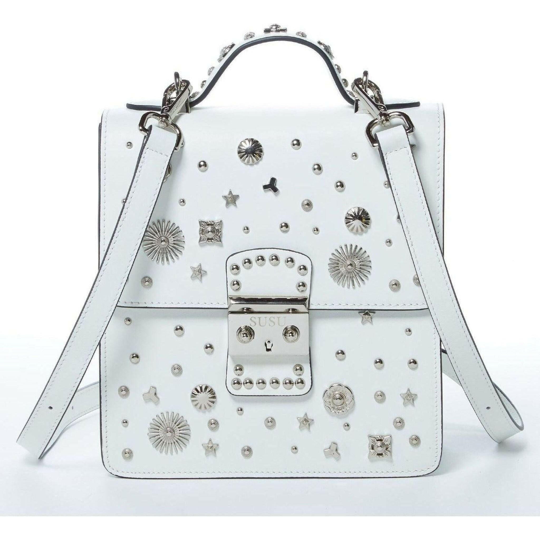 The Hollywood Backpack Leather Purse in White.